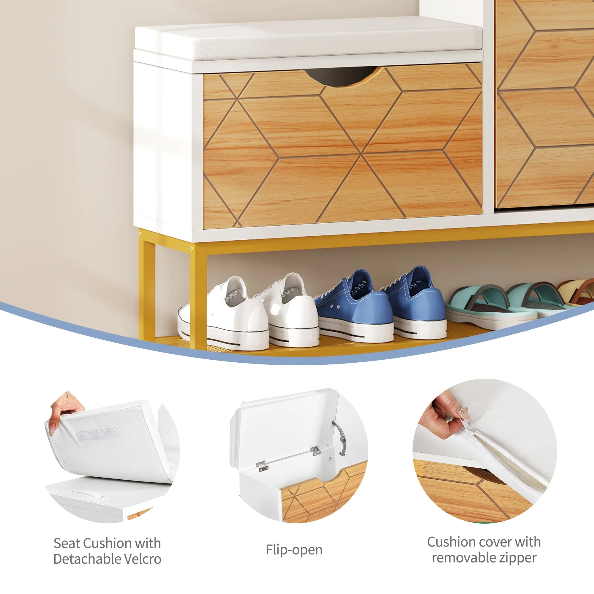 Moasis 22 Pairs Shoe Cabinet with 2 Flip Drawers, Narrow Shoes Rack with Storage Bench