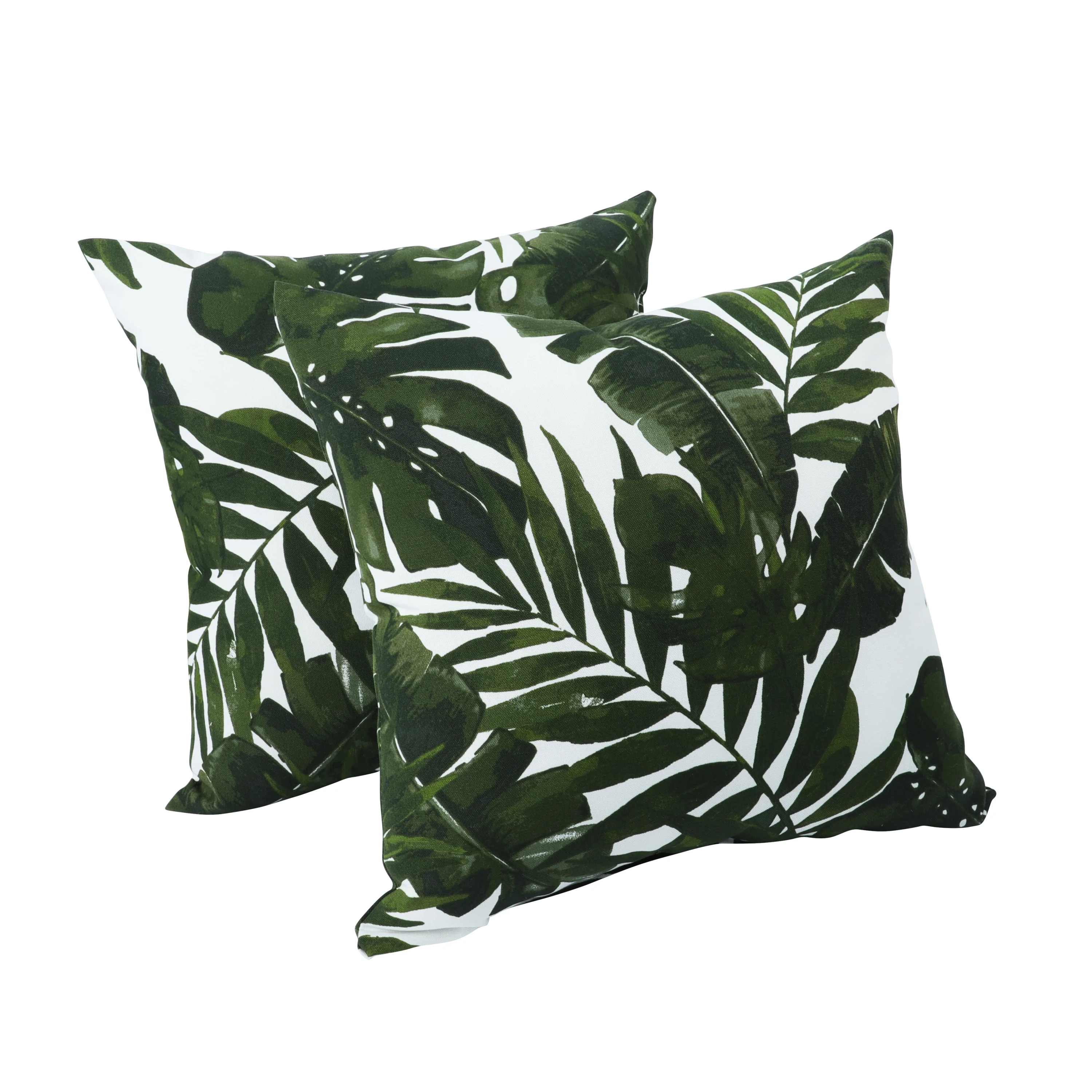 Dark Green Palm Outdoor Square Pillows, Set of 2