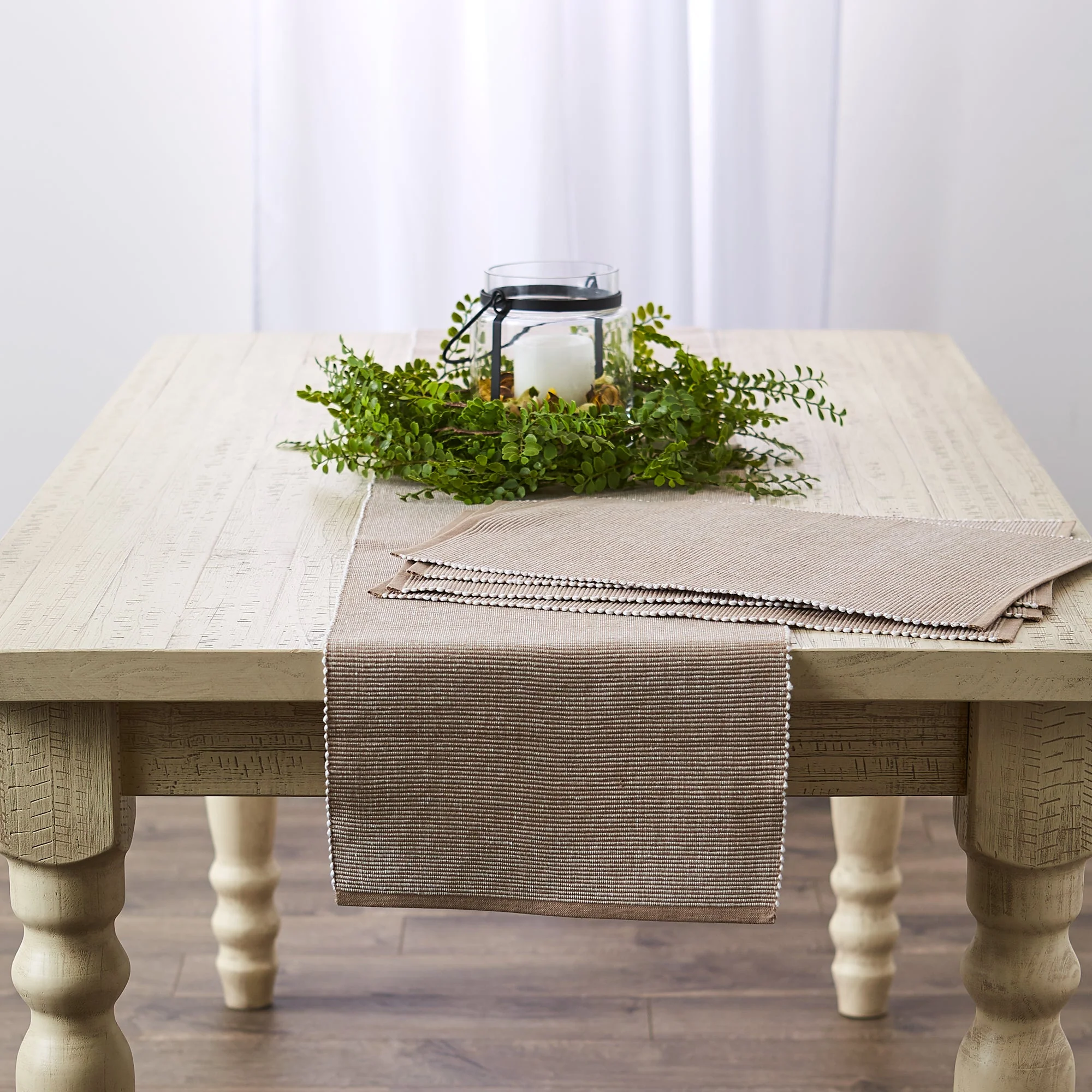 Stone & White 2-Tone Ribbed 13X108 Table Runner