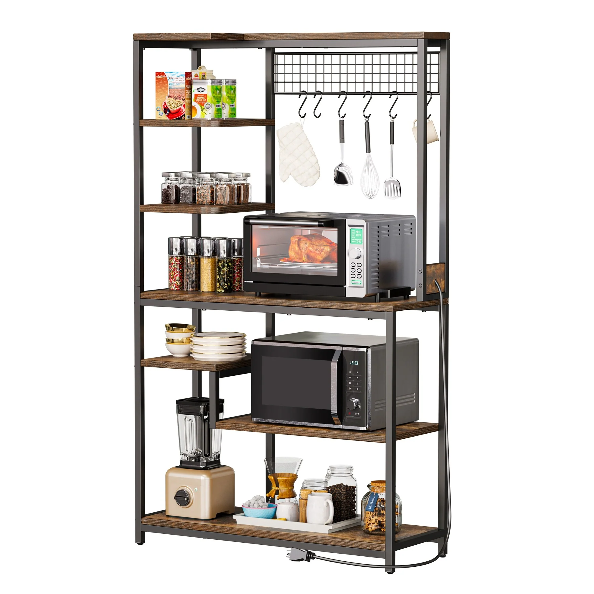 Moasis Kitchen Microwave Stand Bakers Rack Utility Storage Shelf with Power Outlet