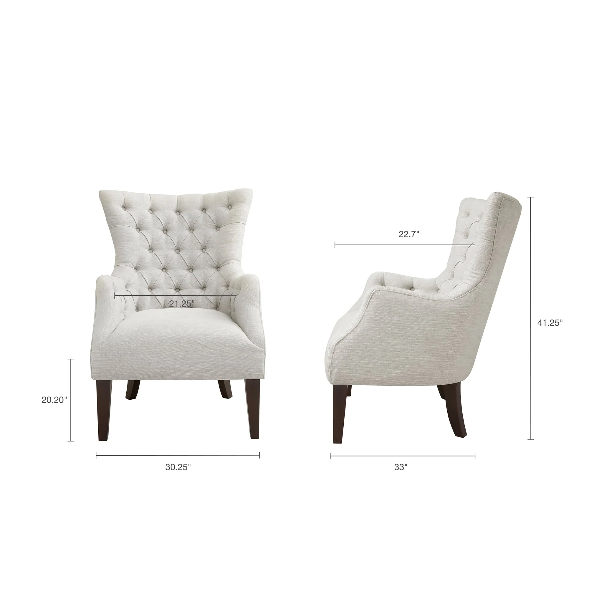 Button Tufted Upholstered Wing Chair with Solid Wood Frame