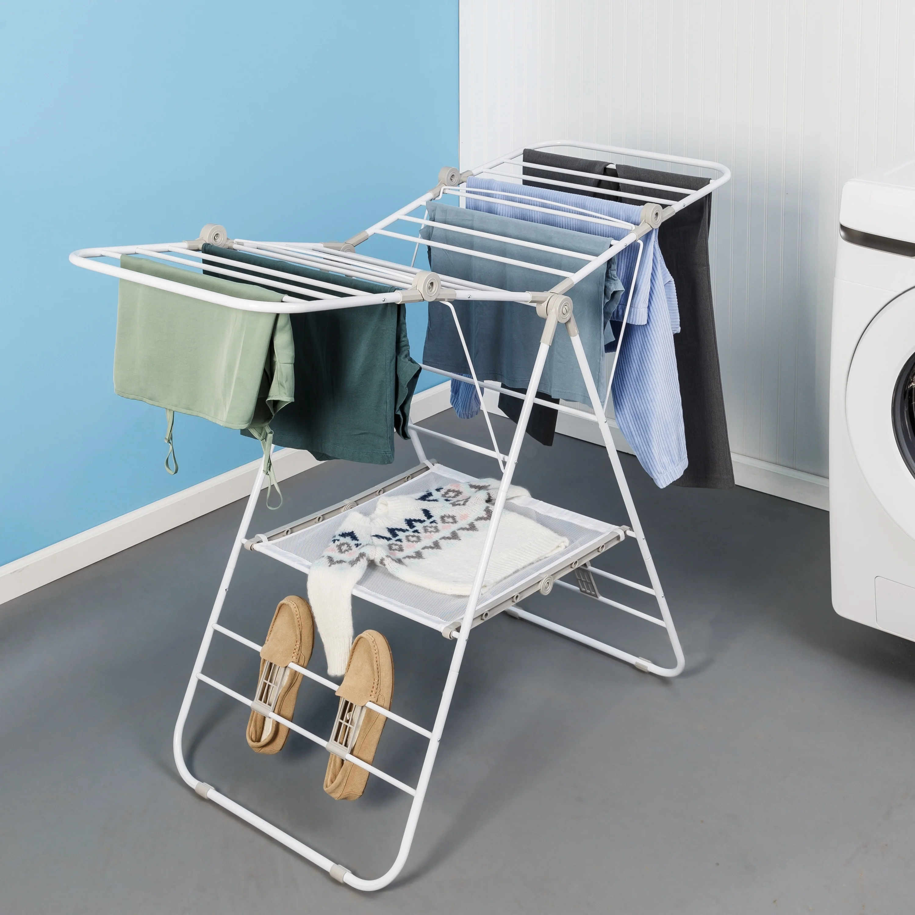 Honey-Can-Do White Expandable and Folding Gullwing Clothes Drying Rack