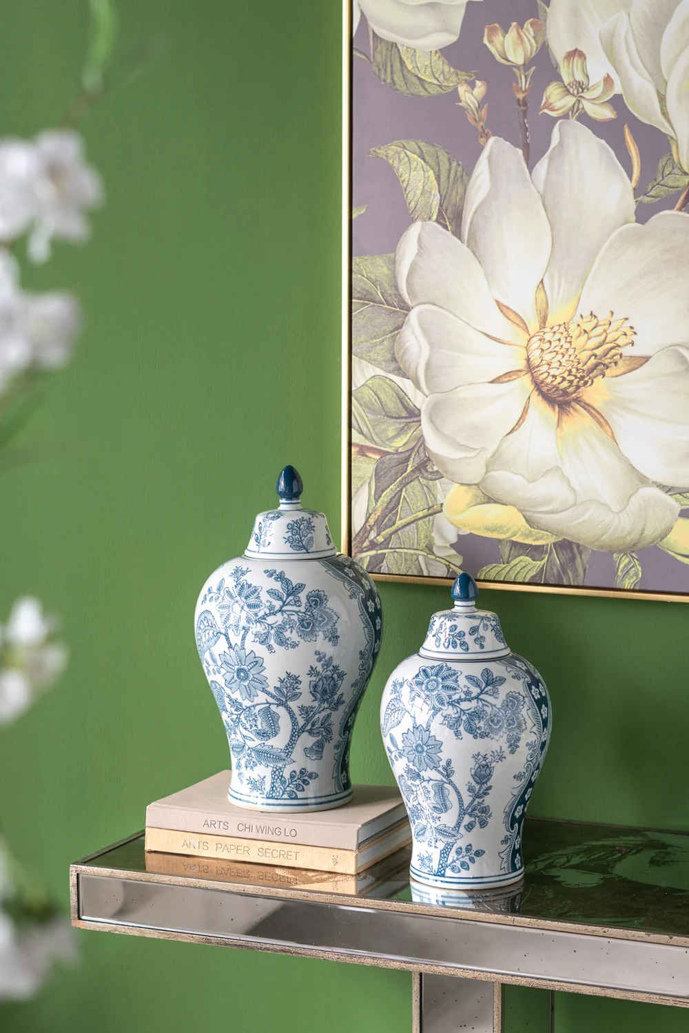 Aesthetic Rectangular Console Table with Floral Design