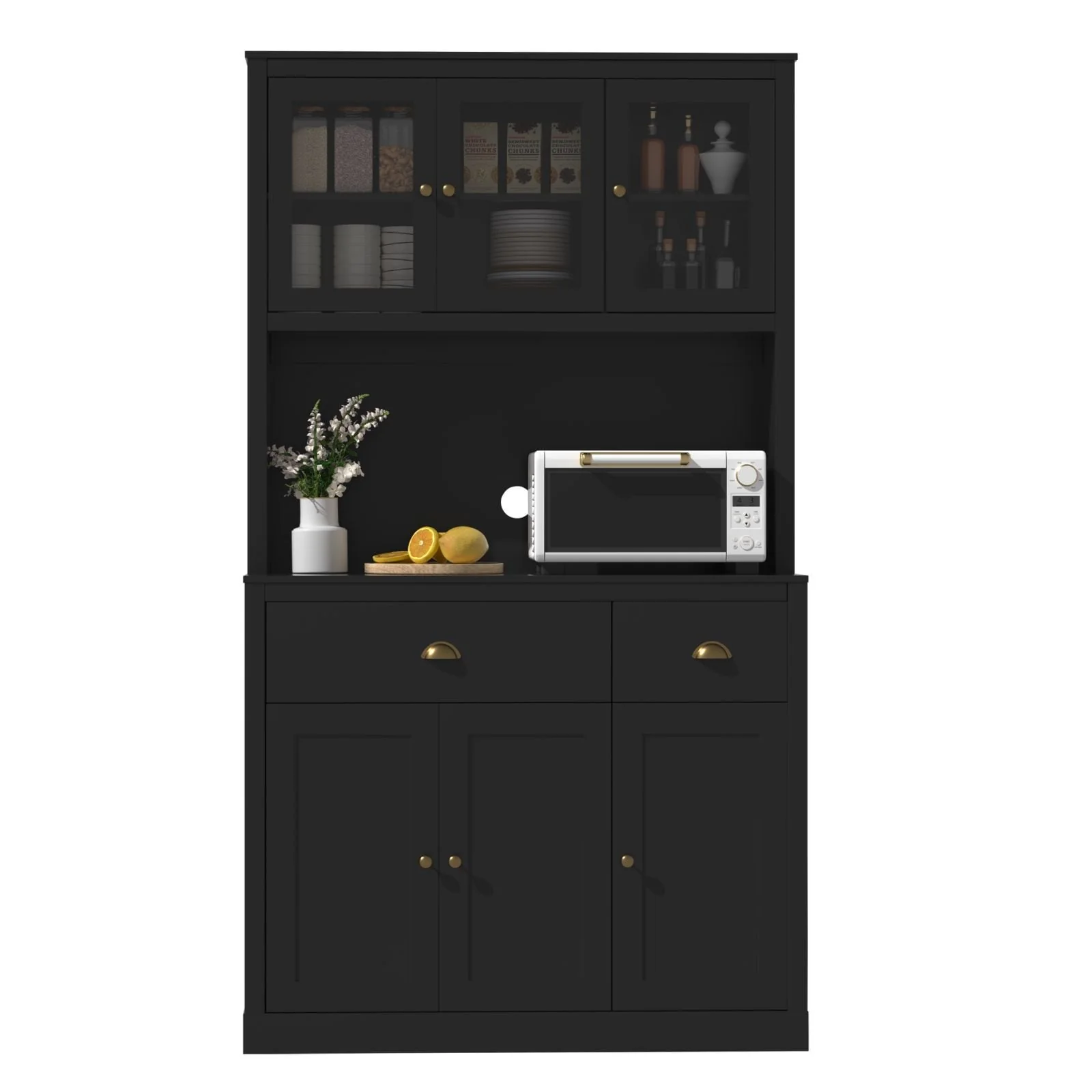 VEIKOUS Kitchen Pantry Storage Cabinet Cupboard with Framed Glass Door and Drawer