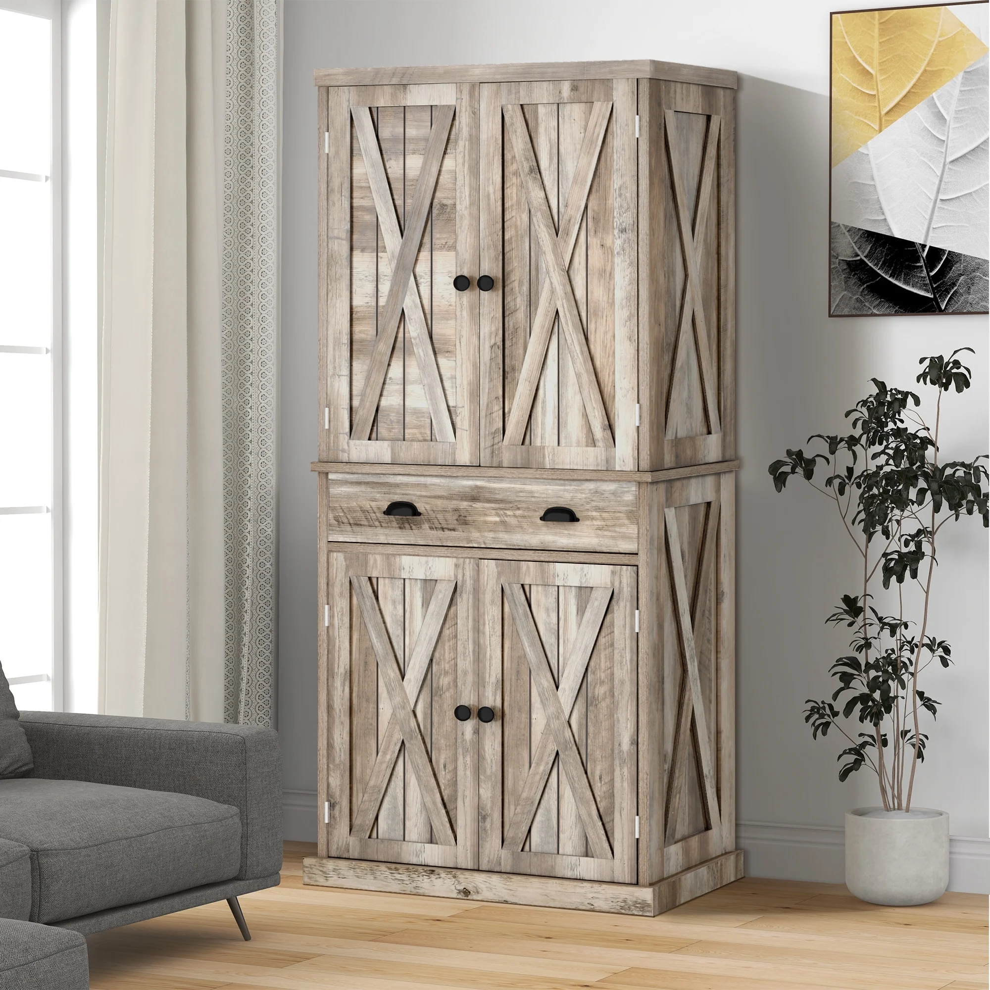 Moasis Farmhouse Traditional Freestanding Kitchen Pantry Storage Cabinet Cupboard