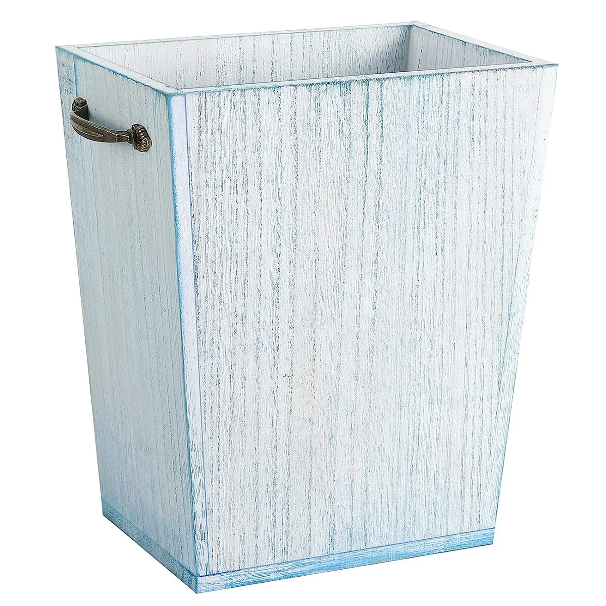 Wood Trash Can with Metal Handle