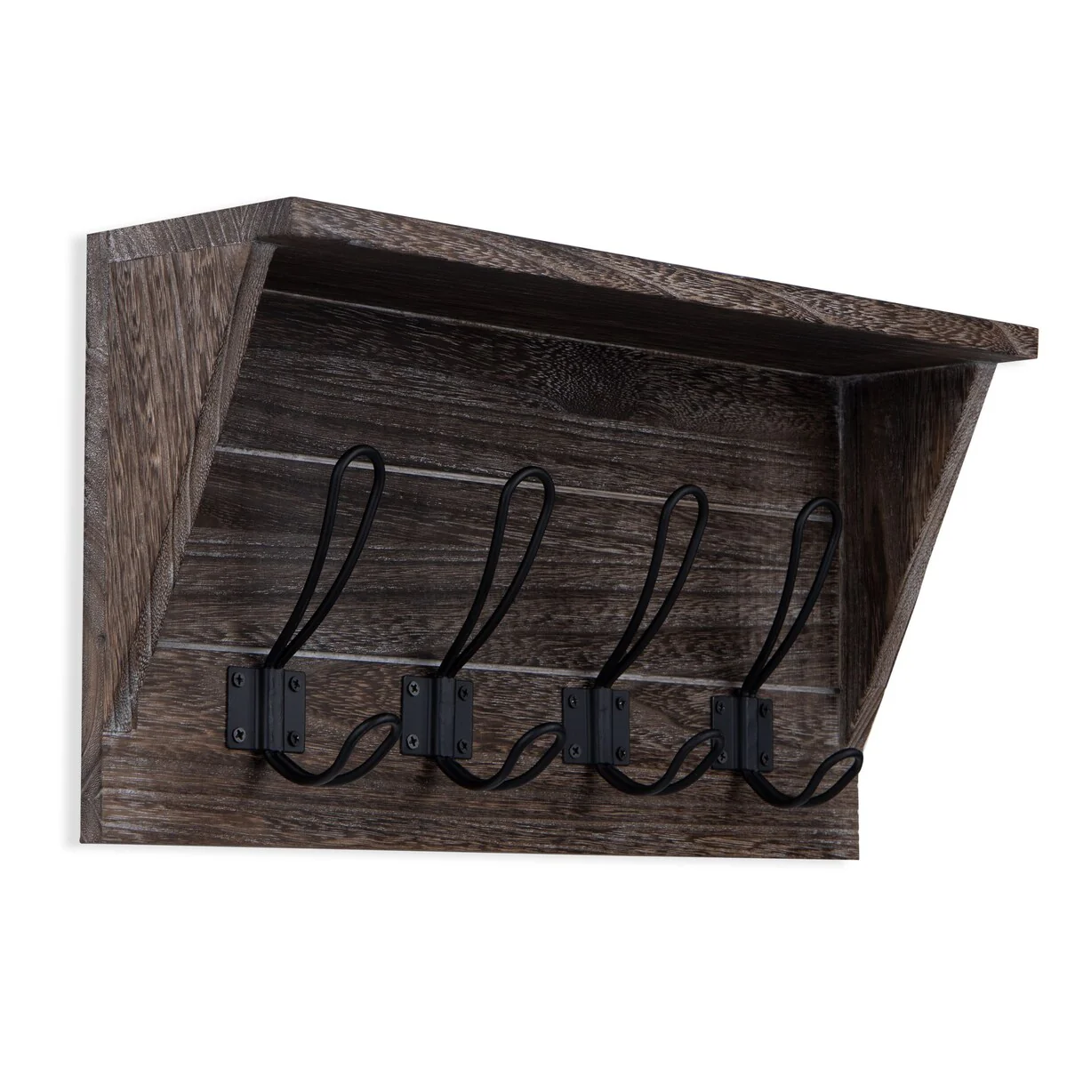 Wallniture 17'' Wood Wall Mounted Coat Rack with Shelf Entryway Mail Organizer Wood Key Holder 8 Hooks - N/A