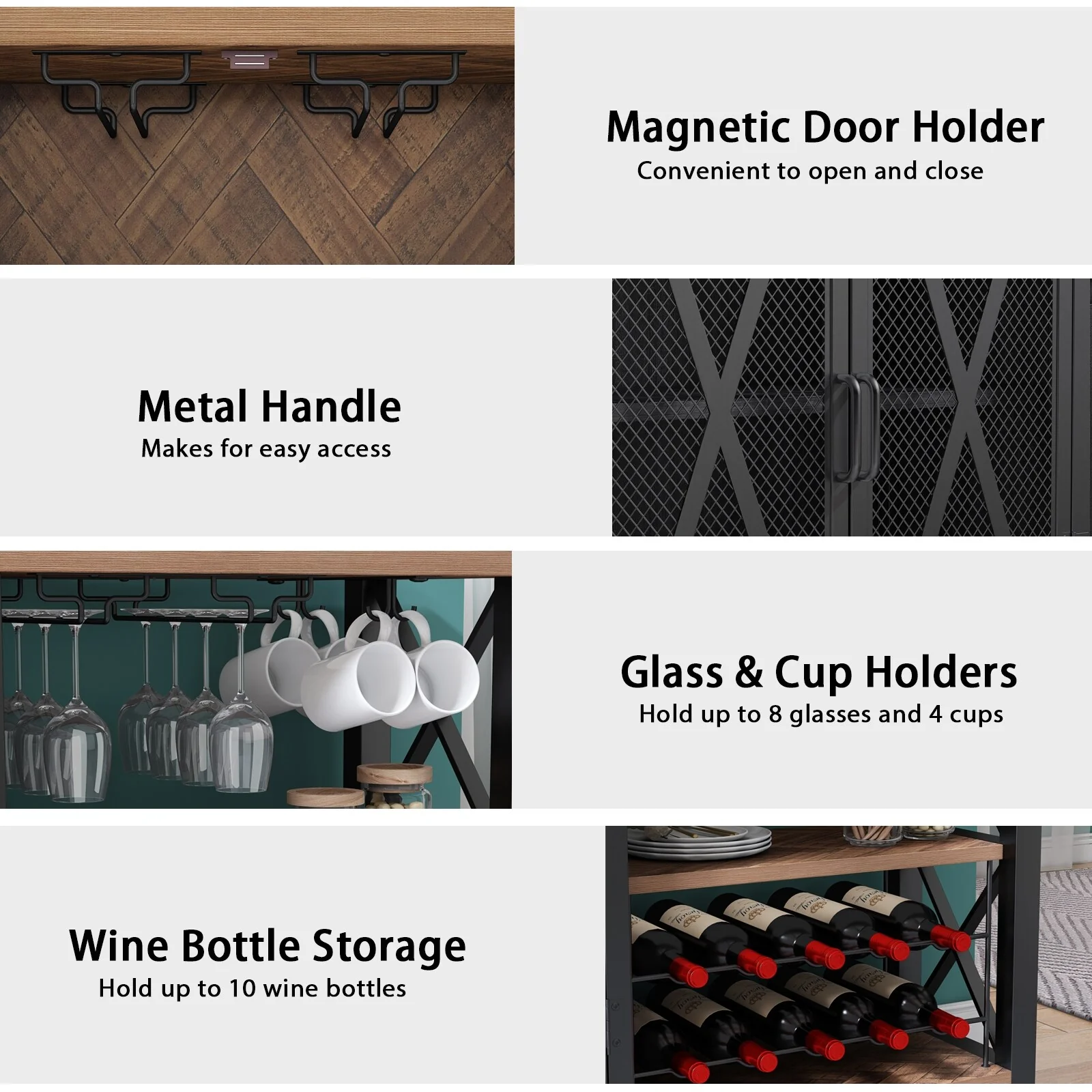 Myhozm Buffet Bar Cabinet with Wine Rack, Modern Buffet/Sideboard Wine Bar Dining Server, Grey/Brown
