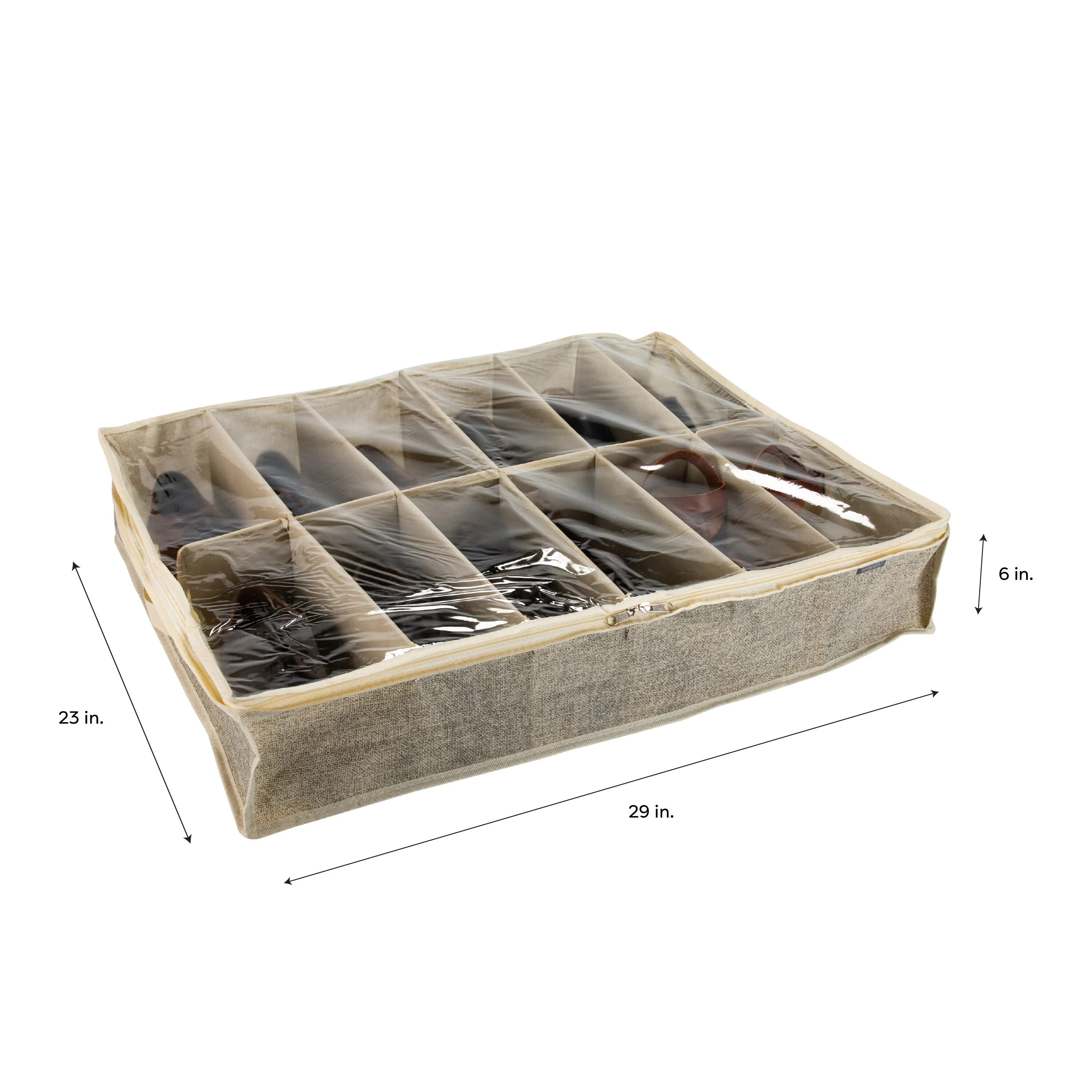 Simplify 12 Pair Under the Bed Shoe Storage Box in Faux Jute - L29
