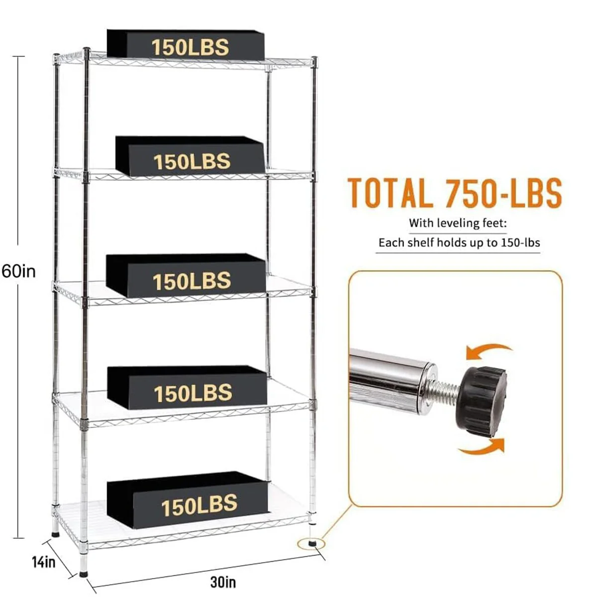 Chrome 4/5-Tier Shelving Unit Heavy-Duty Steel Shelves