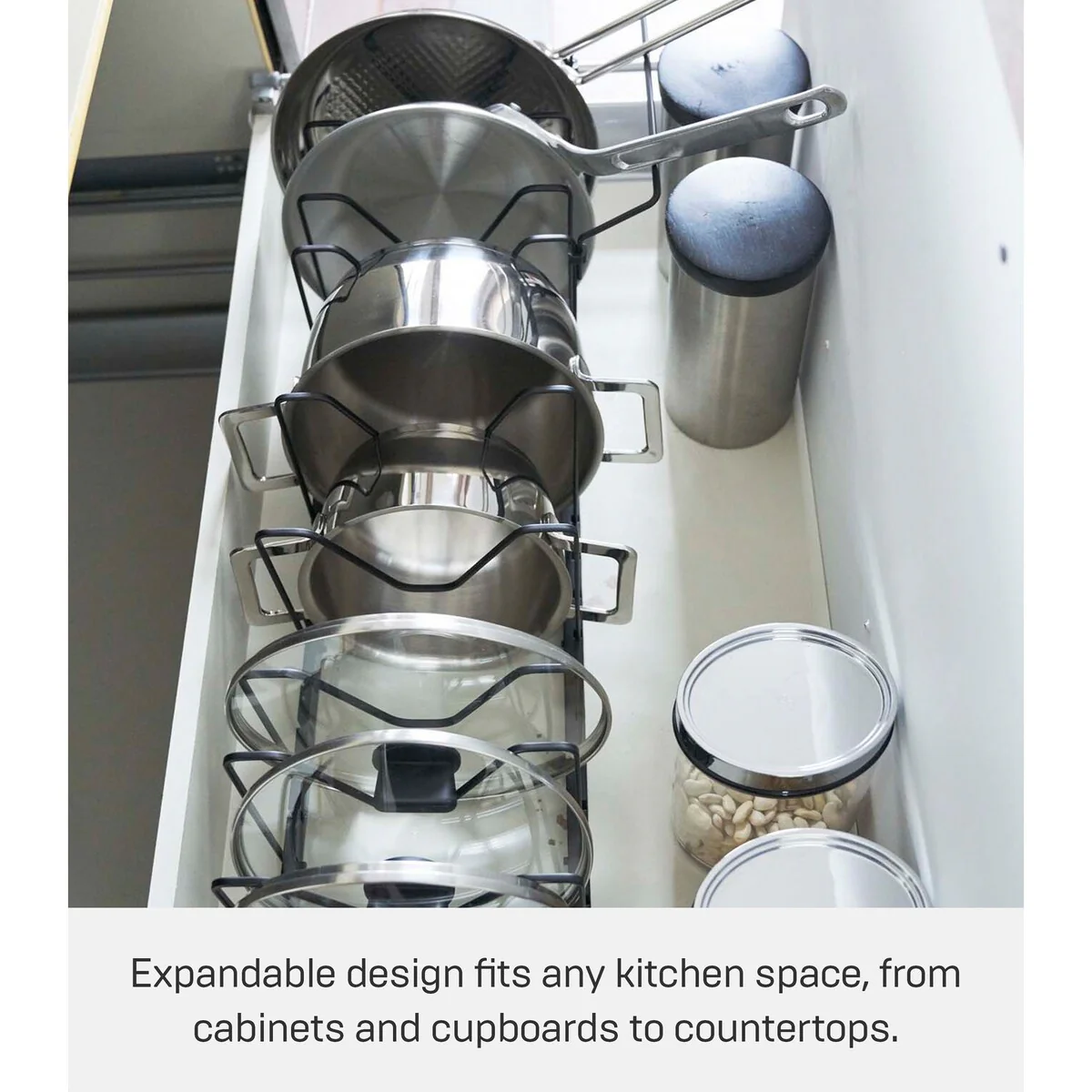 Yamazaki Home Adjustable Pot Lid Organizer, Steel - L 7.87 x W 17.72 x H 6.89 inches