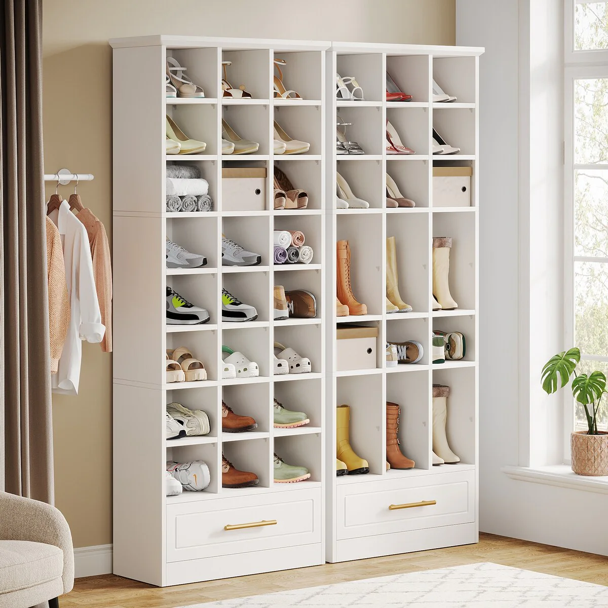 70.9-Inch Shoe Storage Cabinet, Tall Wooden Shoe Rack with 24 Cubbies and Drawer for Closet, Entryway, Living Room