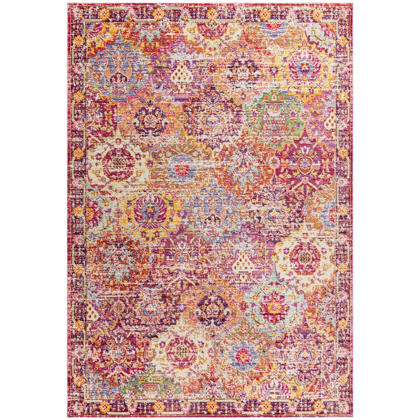 Flori Bohemian Medallion Deep Fuchsia Area Rug
