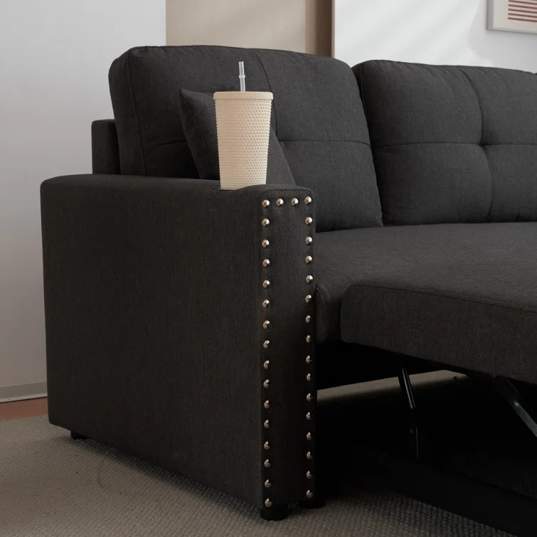 Cidalino 83'' Upholstered Sleeper Sofa Chaise with Storage& 2 Cup Holders