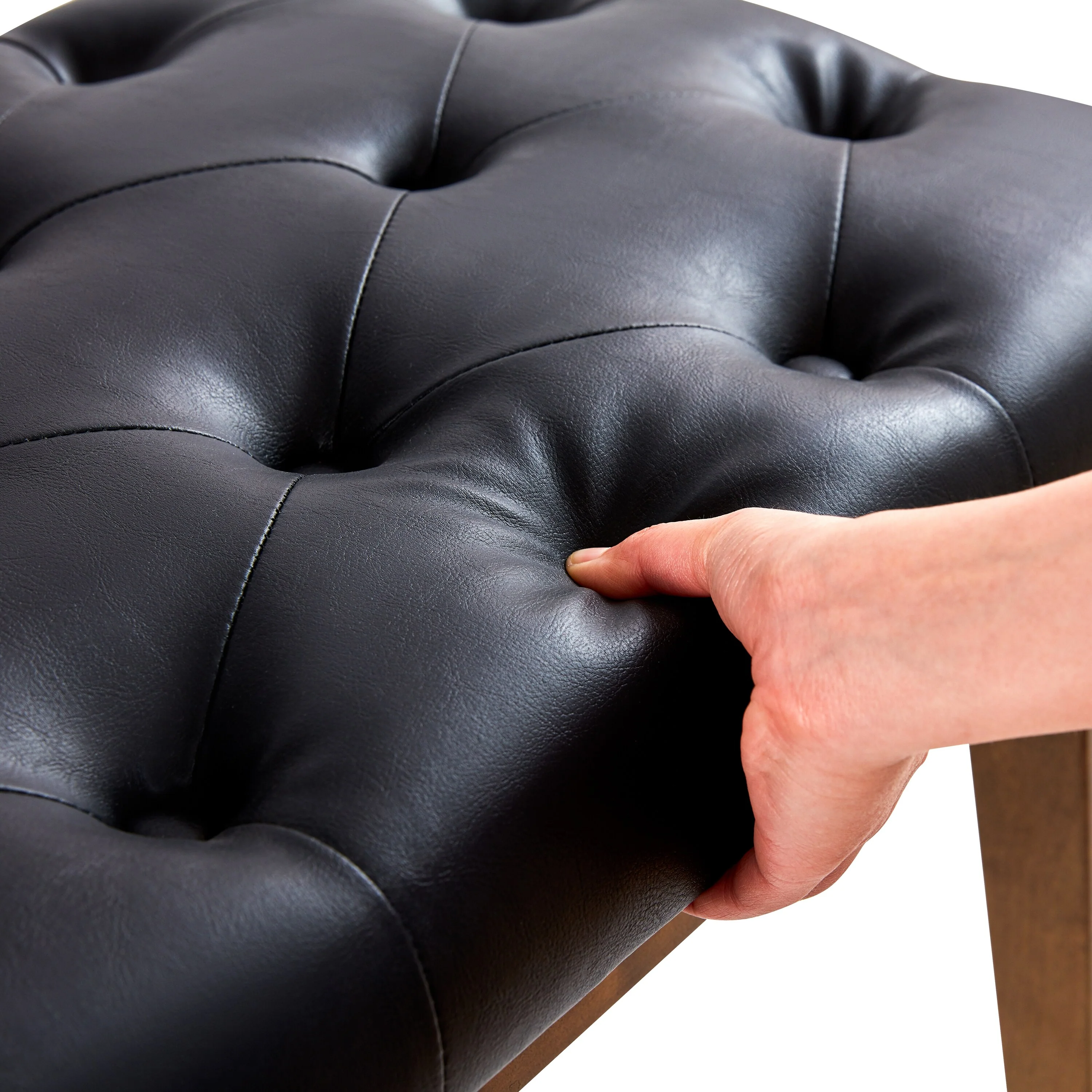 Button-Tufted Bench for End of Bed, Entryway Bench Beige/ Black/ Brown Solid Wood, Leather, Fabric 44-inch