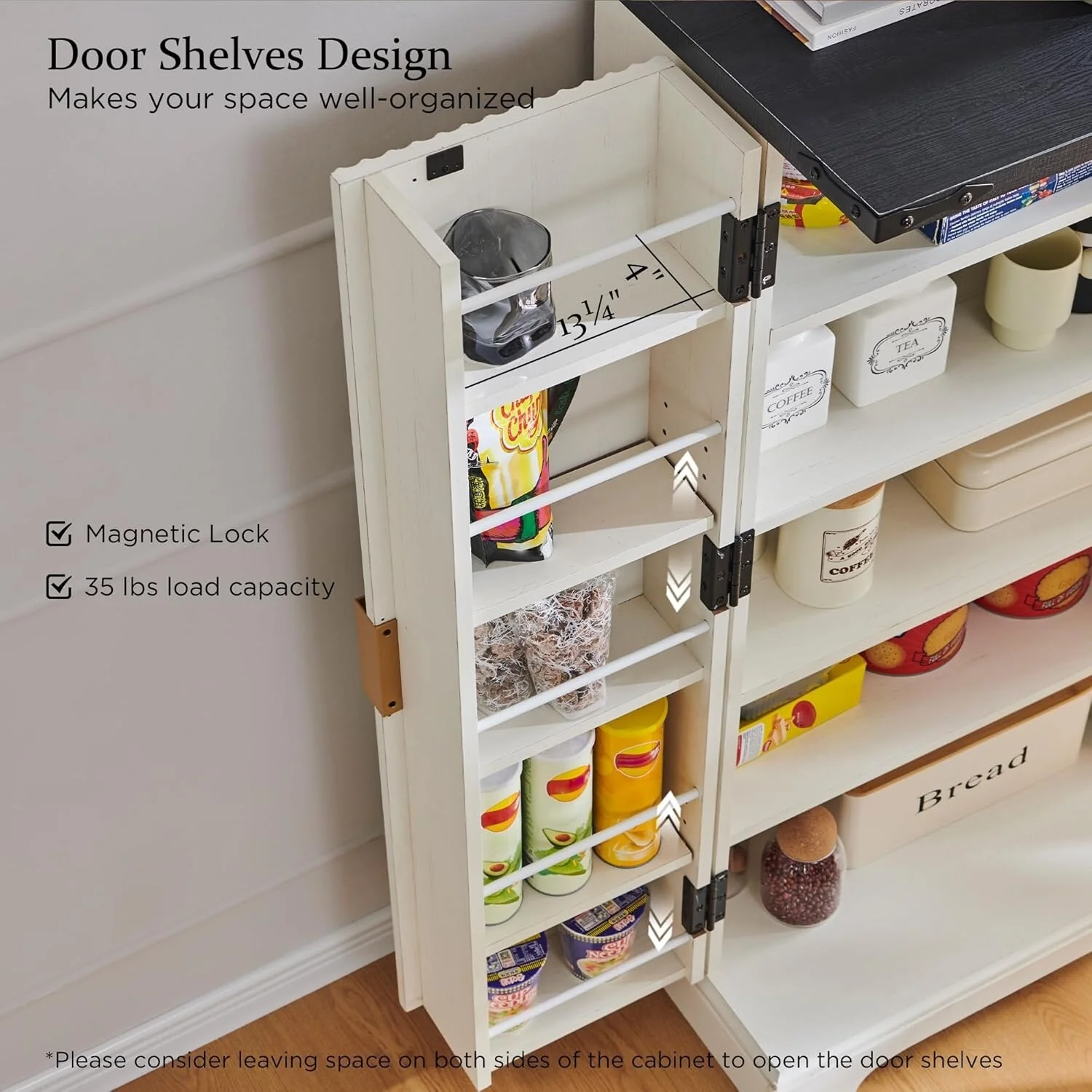 Modern Fluted Pantry Cabinet, Storage Cabinet, Wood Cupboard Organizer