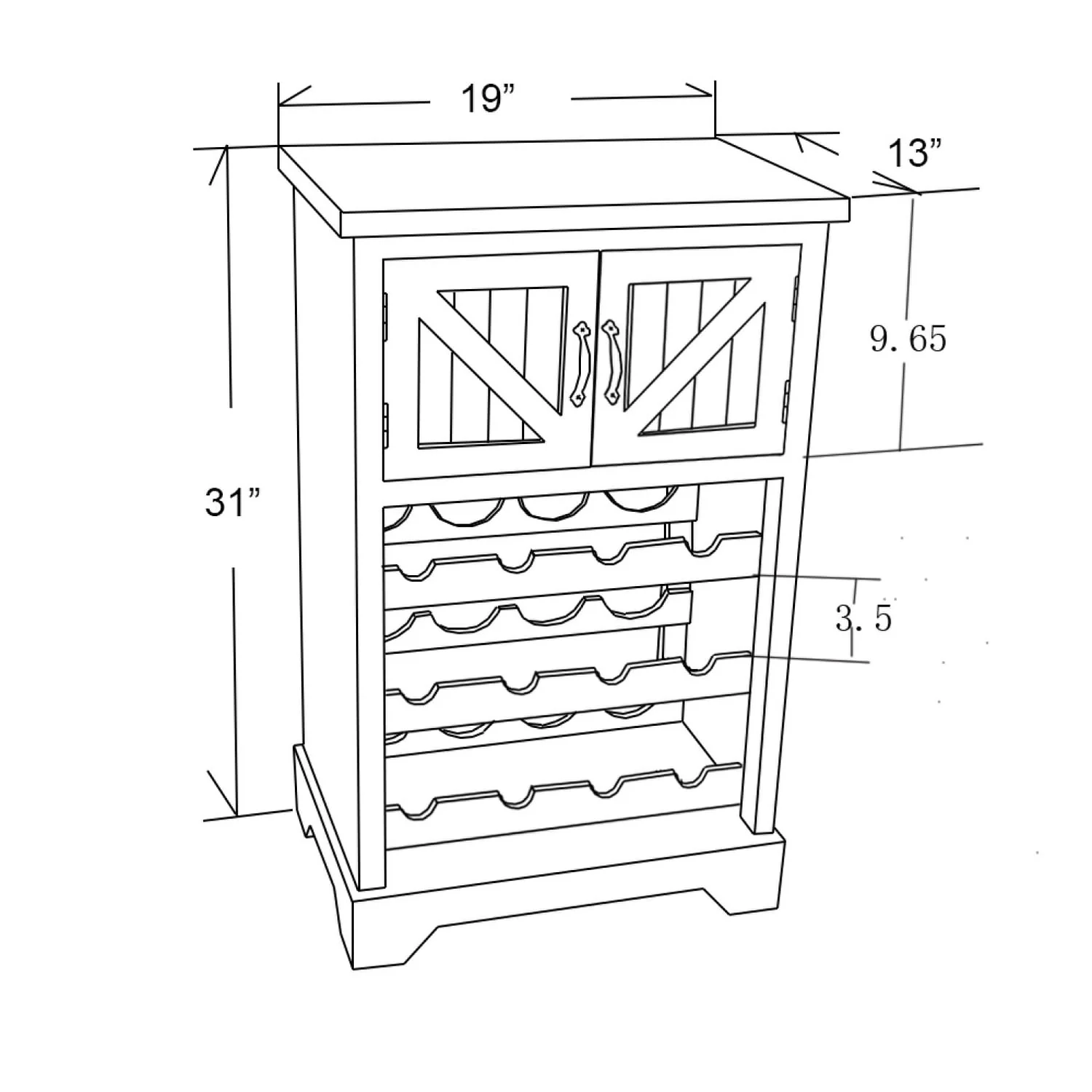White and Natural Wood 2-Door Wine Cabinet - 30.9