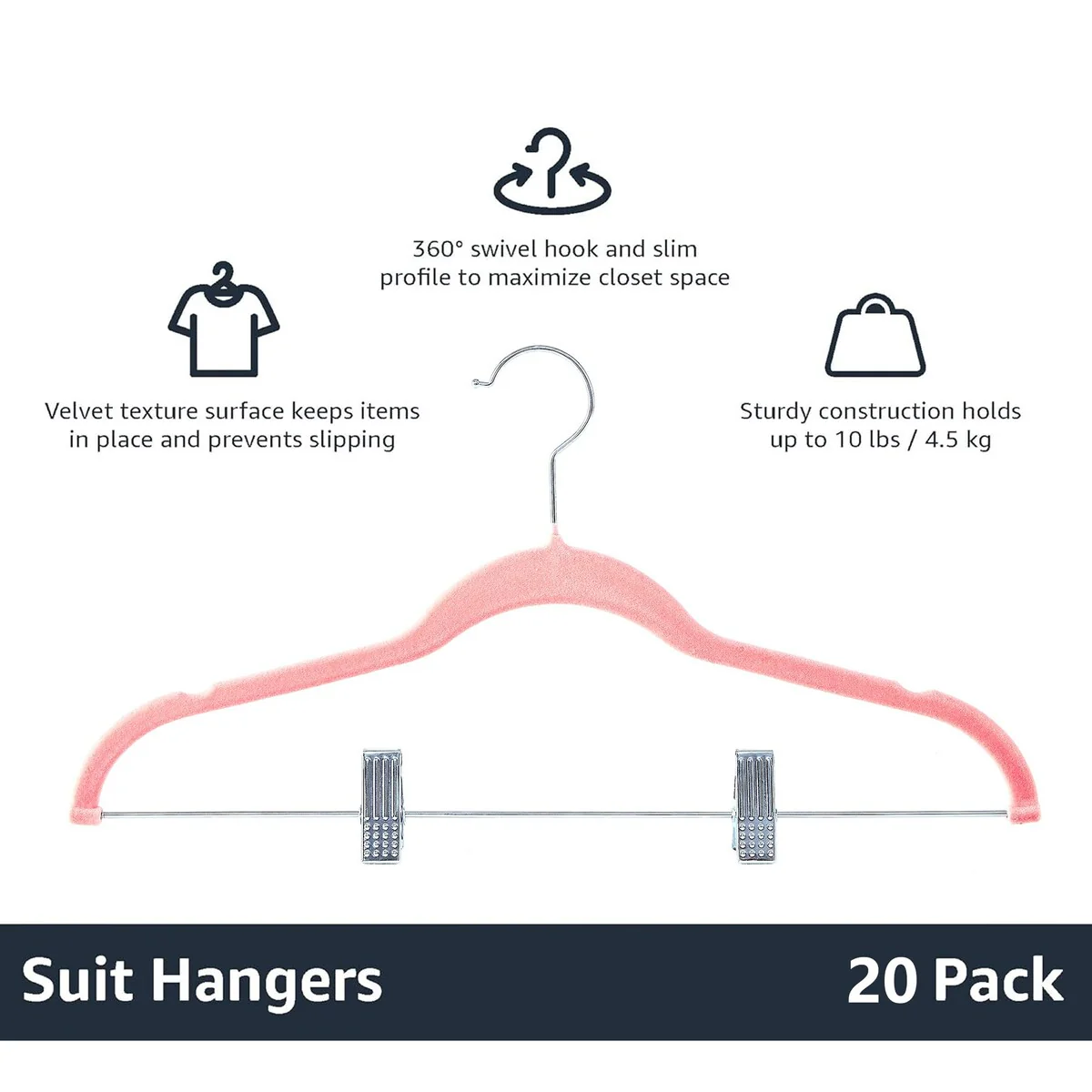 Javlergo 20-Pack Velvet Clothes Hangers, 16.5in Heavy-Duty Hangers with Adjustable Clips, Non-Slip, Space-Saving