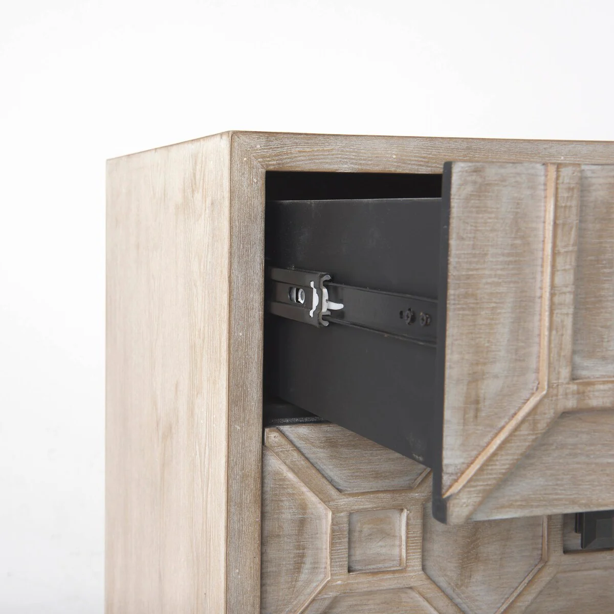 Genevieve I Gray Fir Veneer w/ Iron Frame & 3 Drawer Accent Cabinet - 39.0L x 15.7W x 30.9H