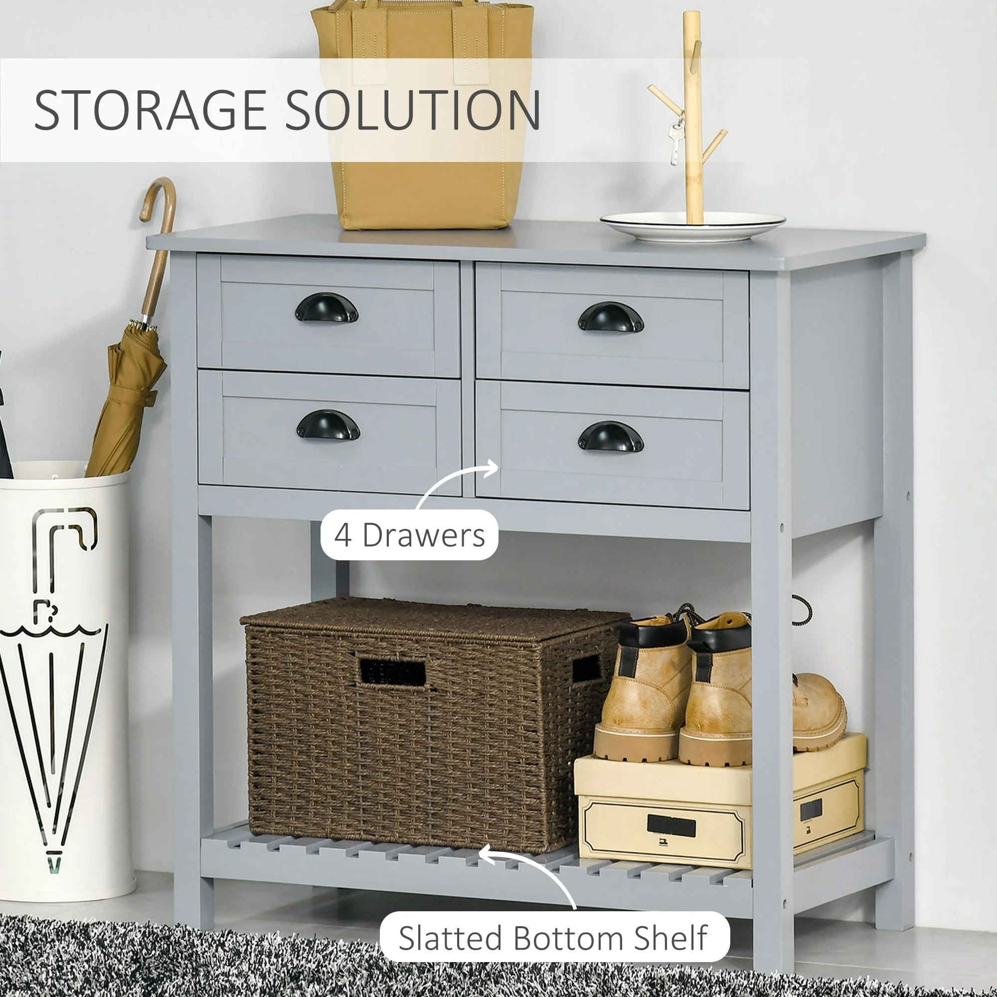 HOMCOM Sideboard Buffet Cabinet, Storage Serving Console Table with 4 Drawers and Slatted Bottom Shelf for Kitchen, Living Room