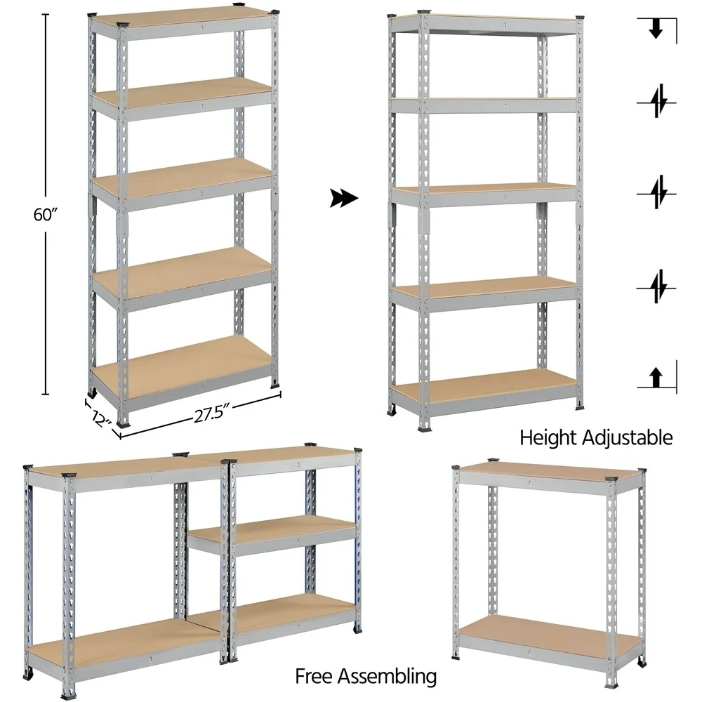 Yaheetech 5 Tiers Boltless Storage Shelf 330lb Capacity for Each Tier,Metal Frame MDF Wood Boards