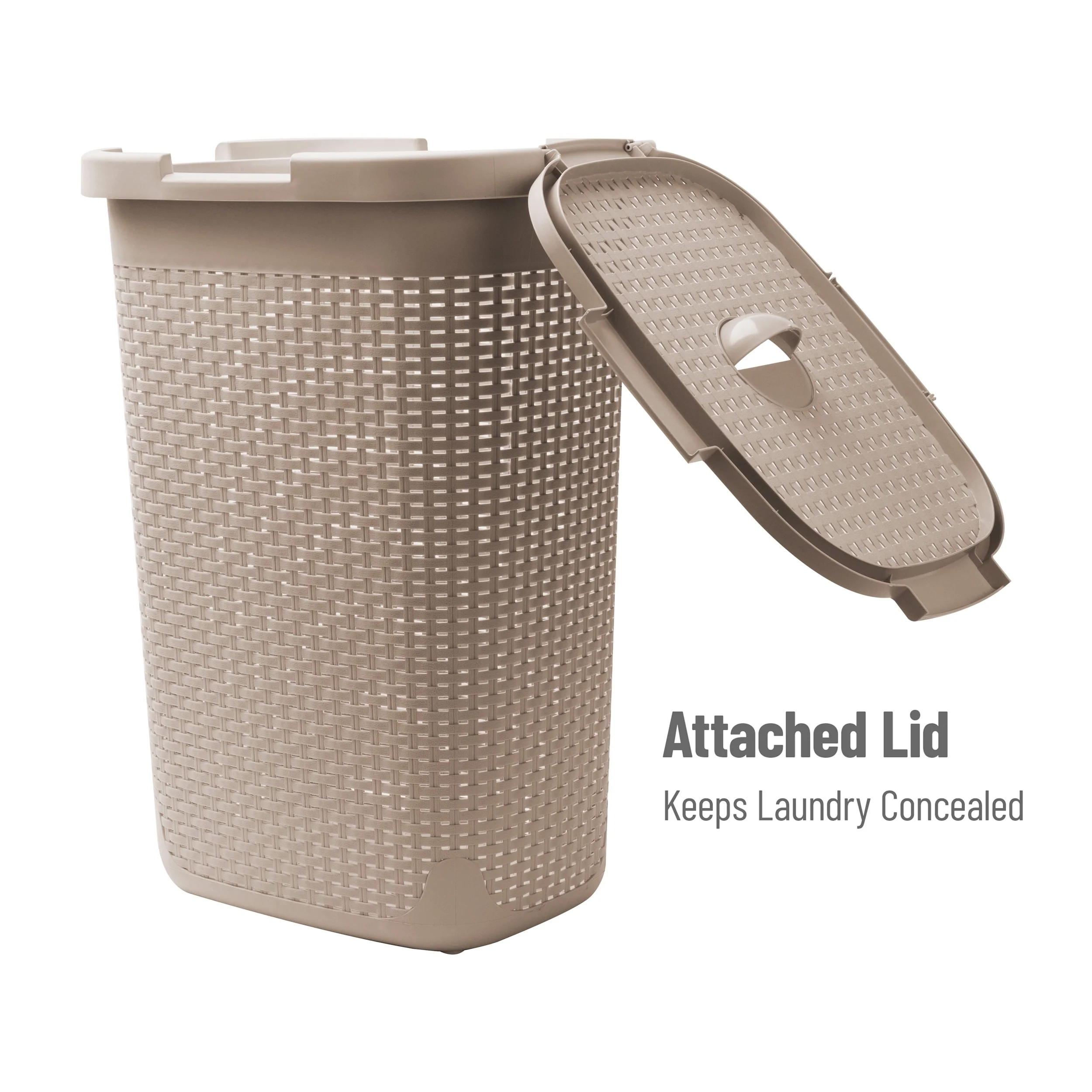 Mind Reader 60L Slim Laundry Hamper, Clothes Basket, Lid, Wicker Design, Plastic, 17.65