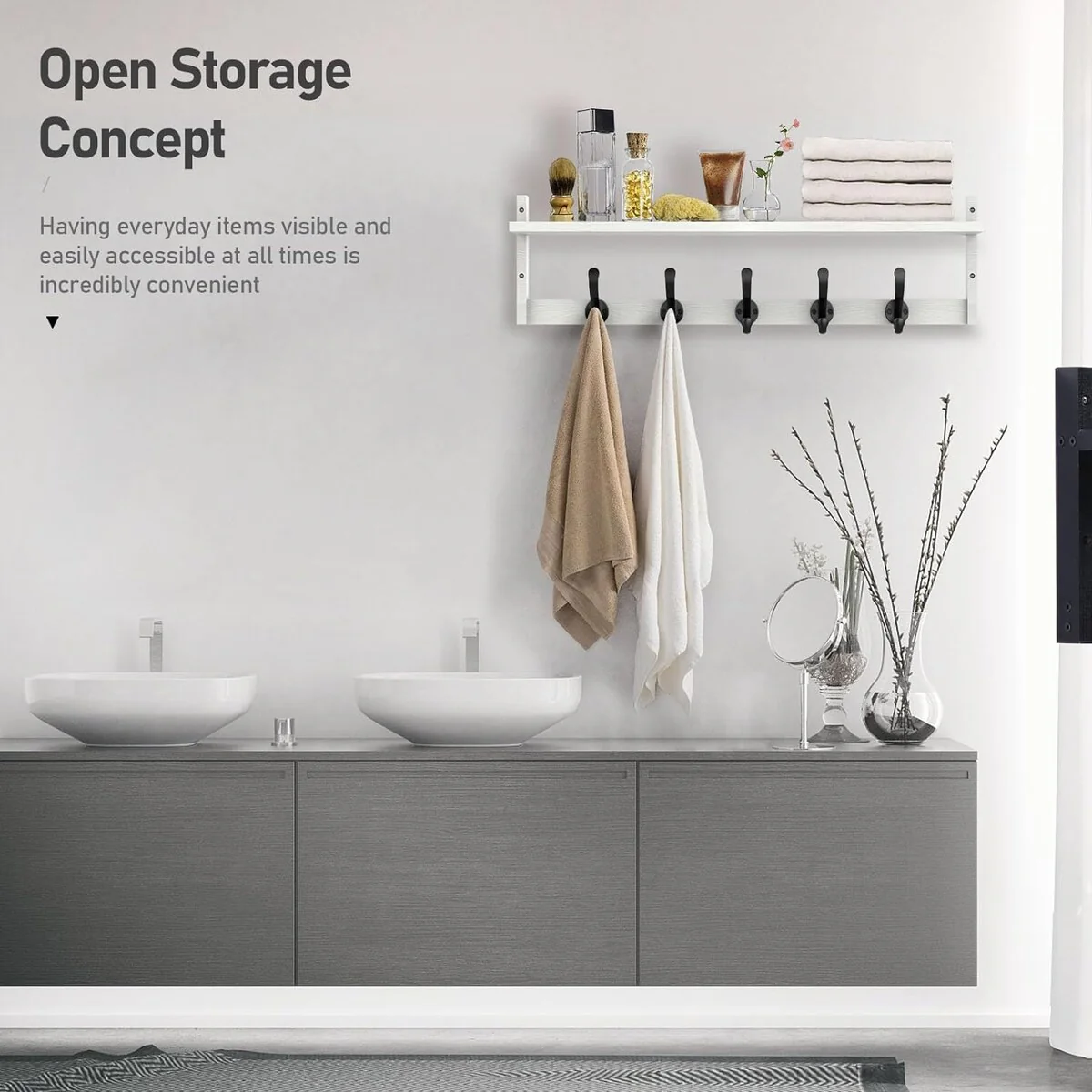 29'' Coat Rack Wall Mount with Shelf, Wood Wall Hooks with Storage