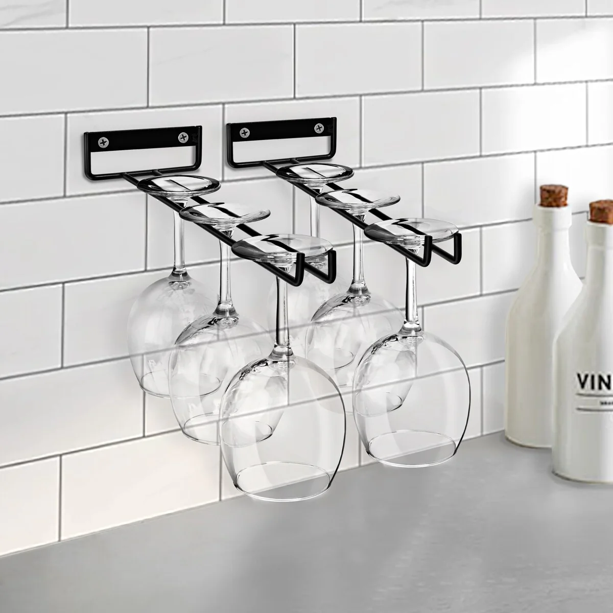 Sorbus Wine Glass Holder 12 Inch Rack Wall Mount Under Cabinet Storage Holds 4 Stemware Wine Glasses Each, 16 Total - Set of 4