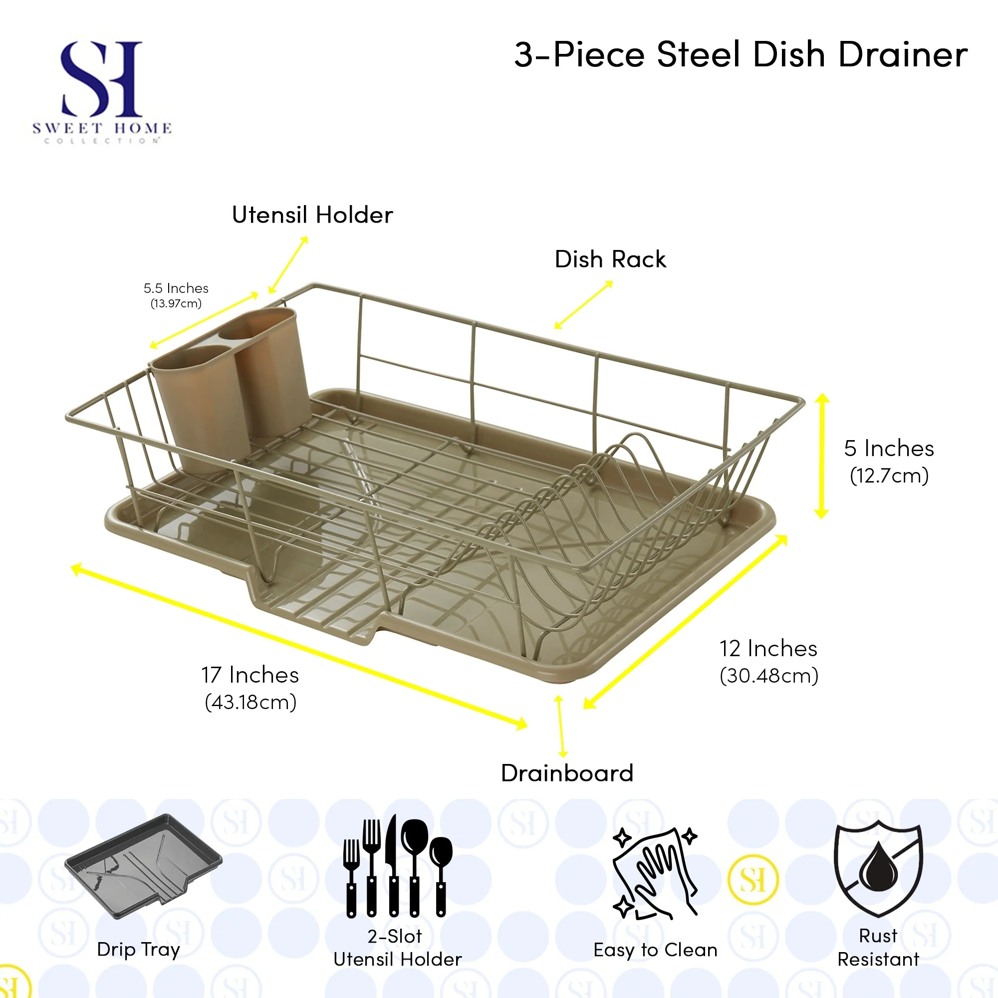 Sweet Home Collection 3-Piece Kitchen Sink Dish Drainer Set