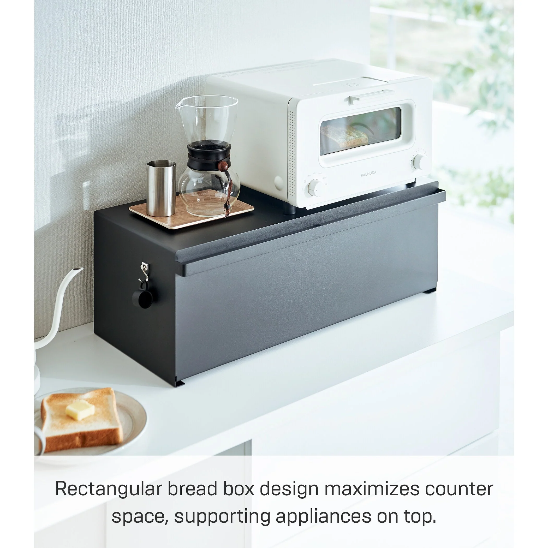 Yamazaki Home Bread Box - Wide, Steel, 32L, Holds 22 lbs - L 11.81 x W 24.49 x H 8.66 inches
