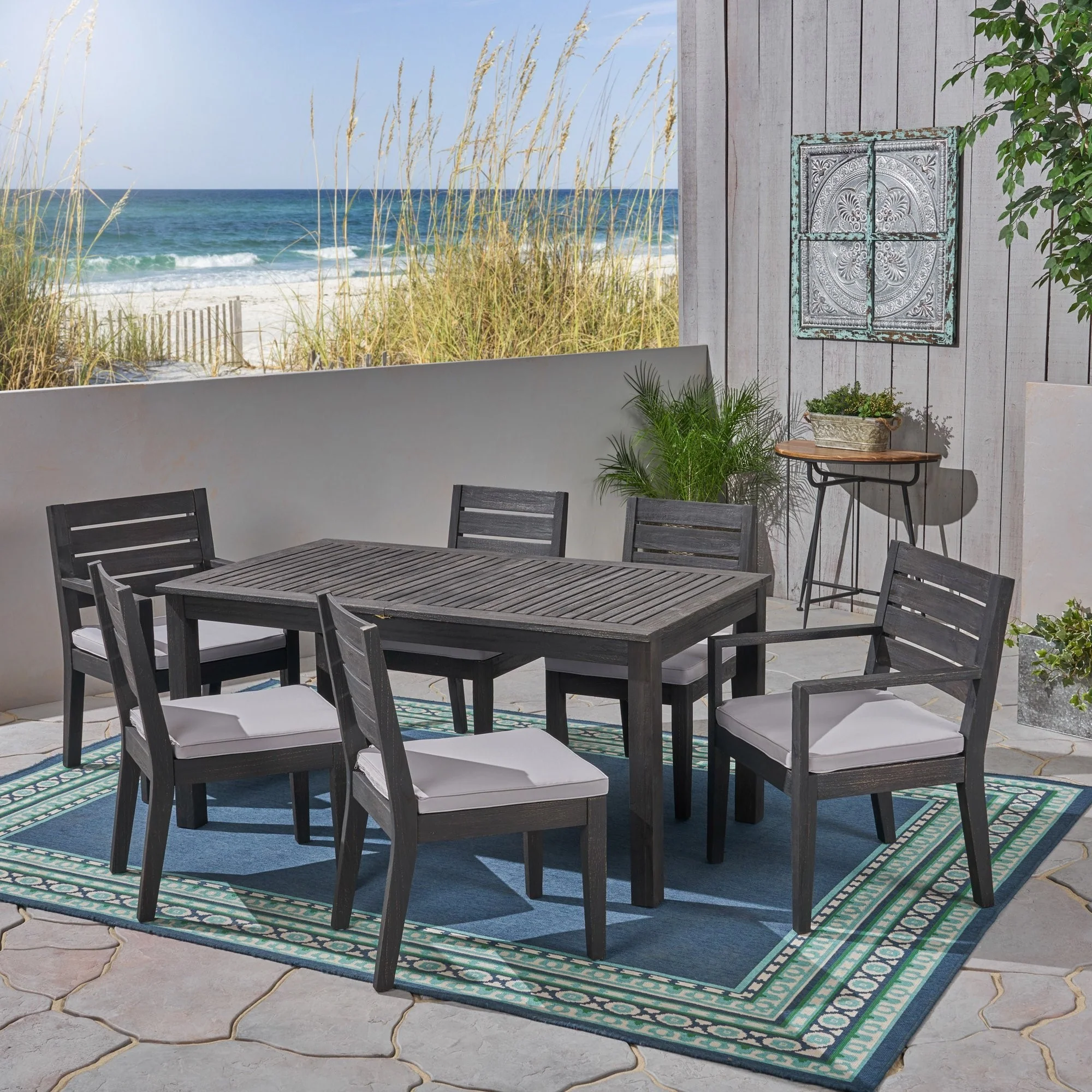 Acacia Wood 7-Piece Expandable Outdoor Dining Set