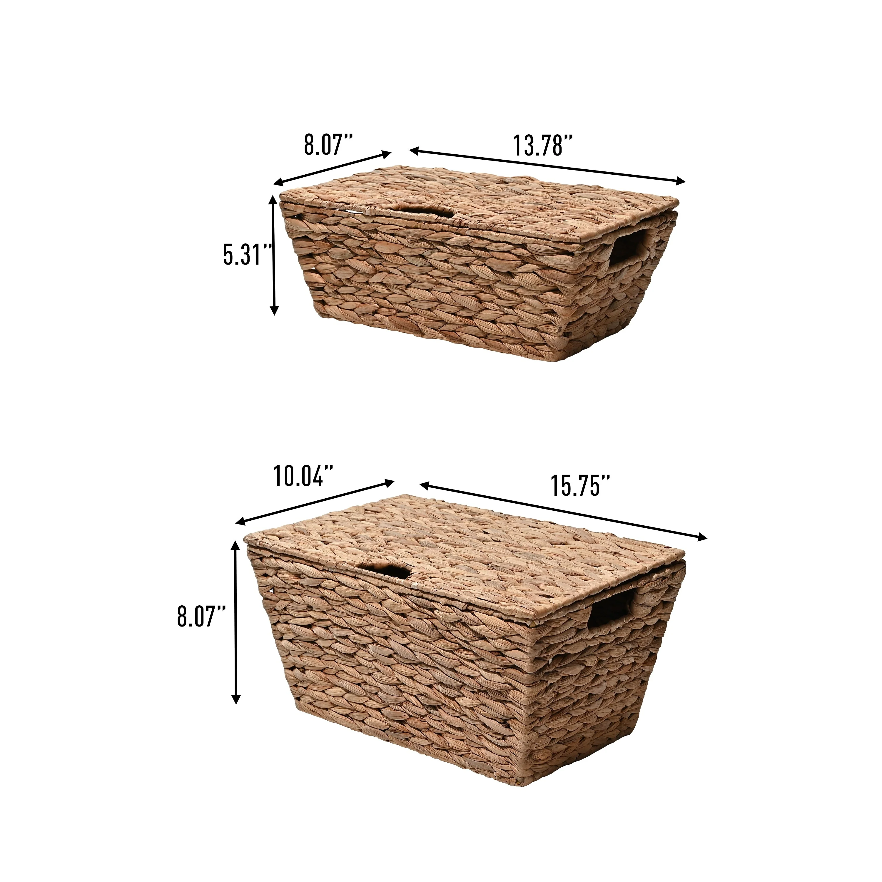 Hyacinth Rectangular Storage Baskets with Lids & Handles (Set of 2)