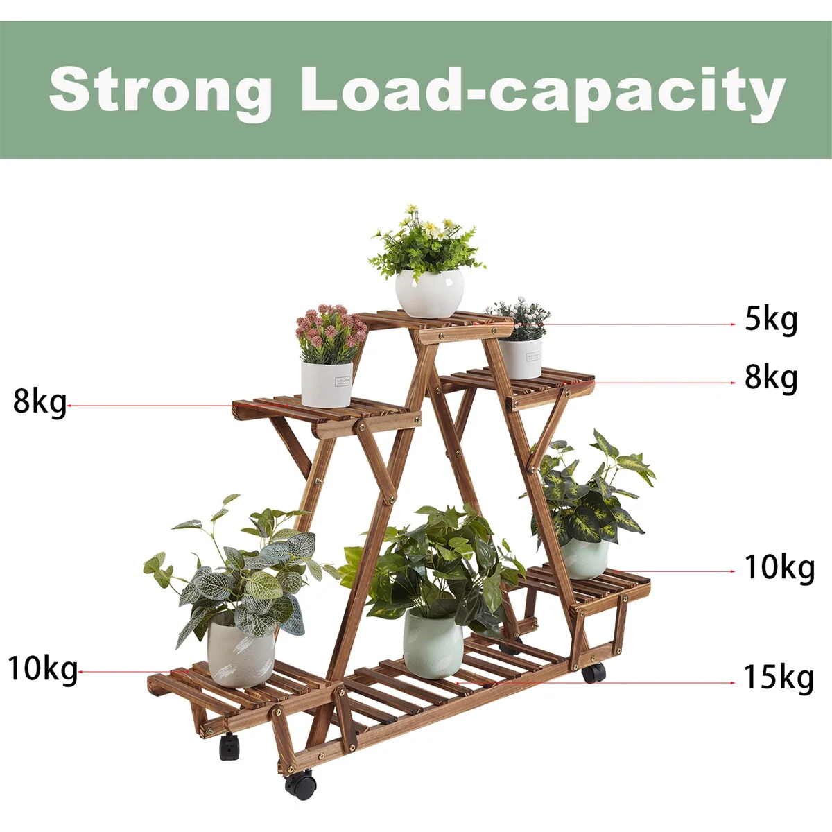 Movable Outdoor Ladder Plant Stand Garden Wood Rack with 6 Tiers