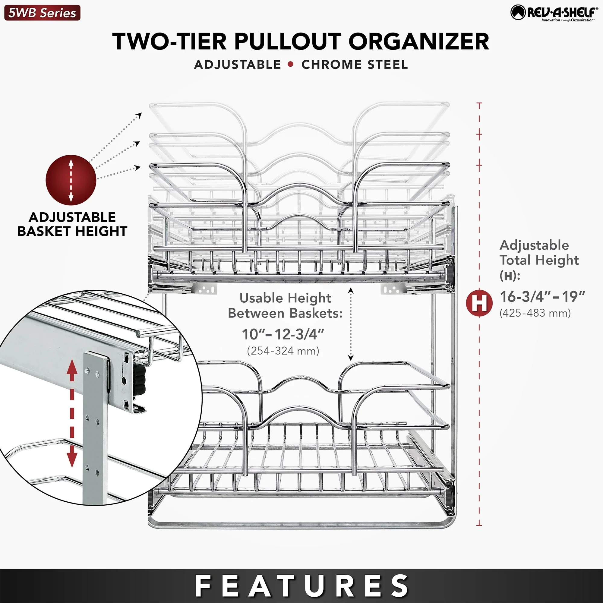 Rev-A-Shelf Kitchen Cabinet Pullout Shelf Organizer, 24 x 22 In, 5WB2-2422-CR-1