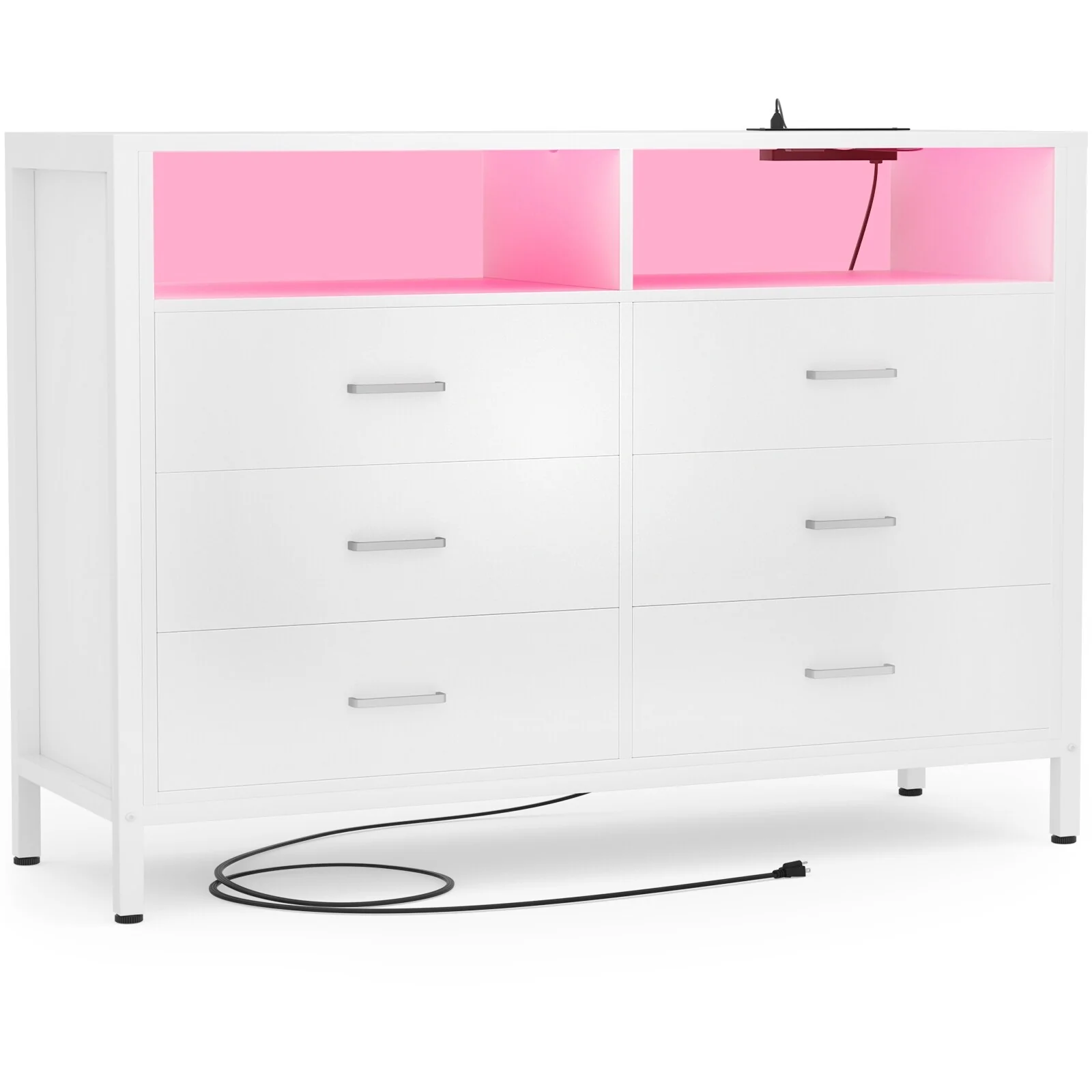 Chest of Drawers with LED Lights and Outlets,Wood Drawer Dresser for Clothes Storage