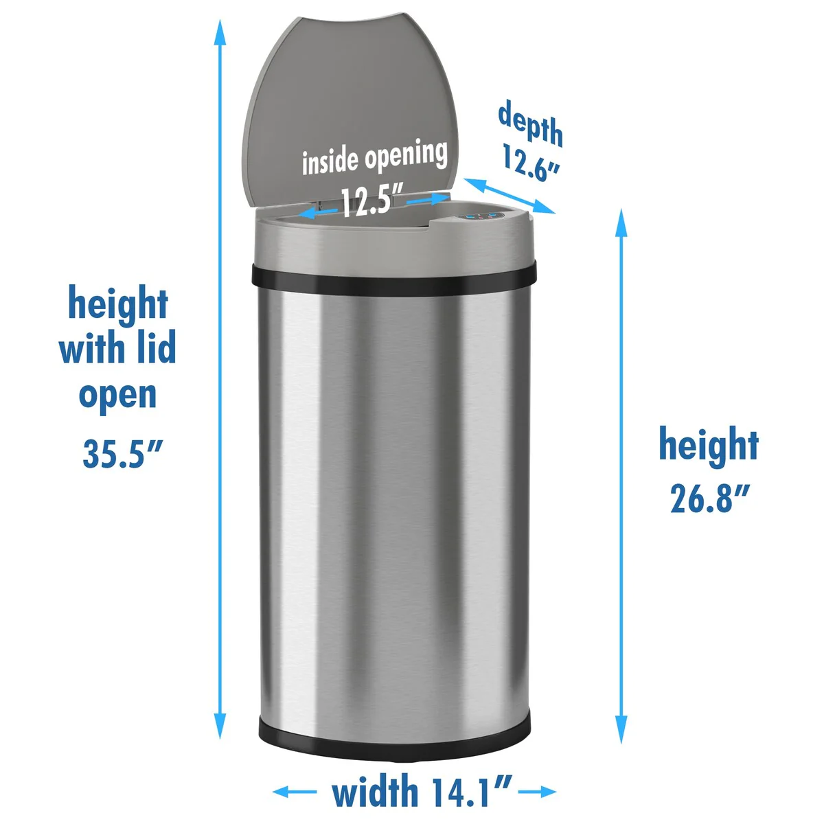 iTouchless 13 Gal Semi-Round Stainless Steel Sensor Kitchen Trash Can