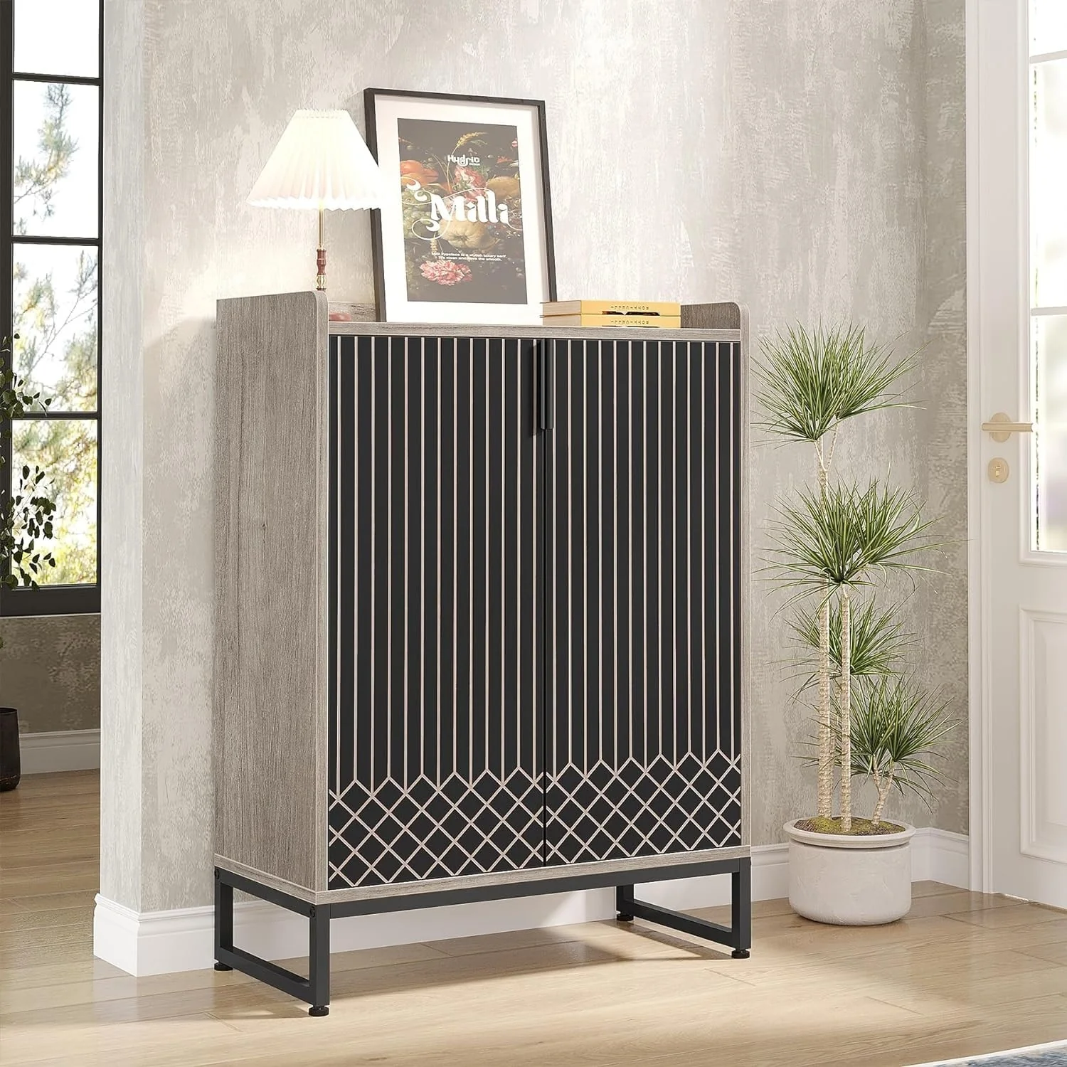 Sturdy 5-Tier Wood Shoe Cabinet with Doors for Entryway Hallway