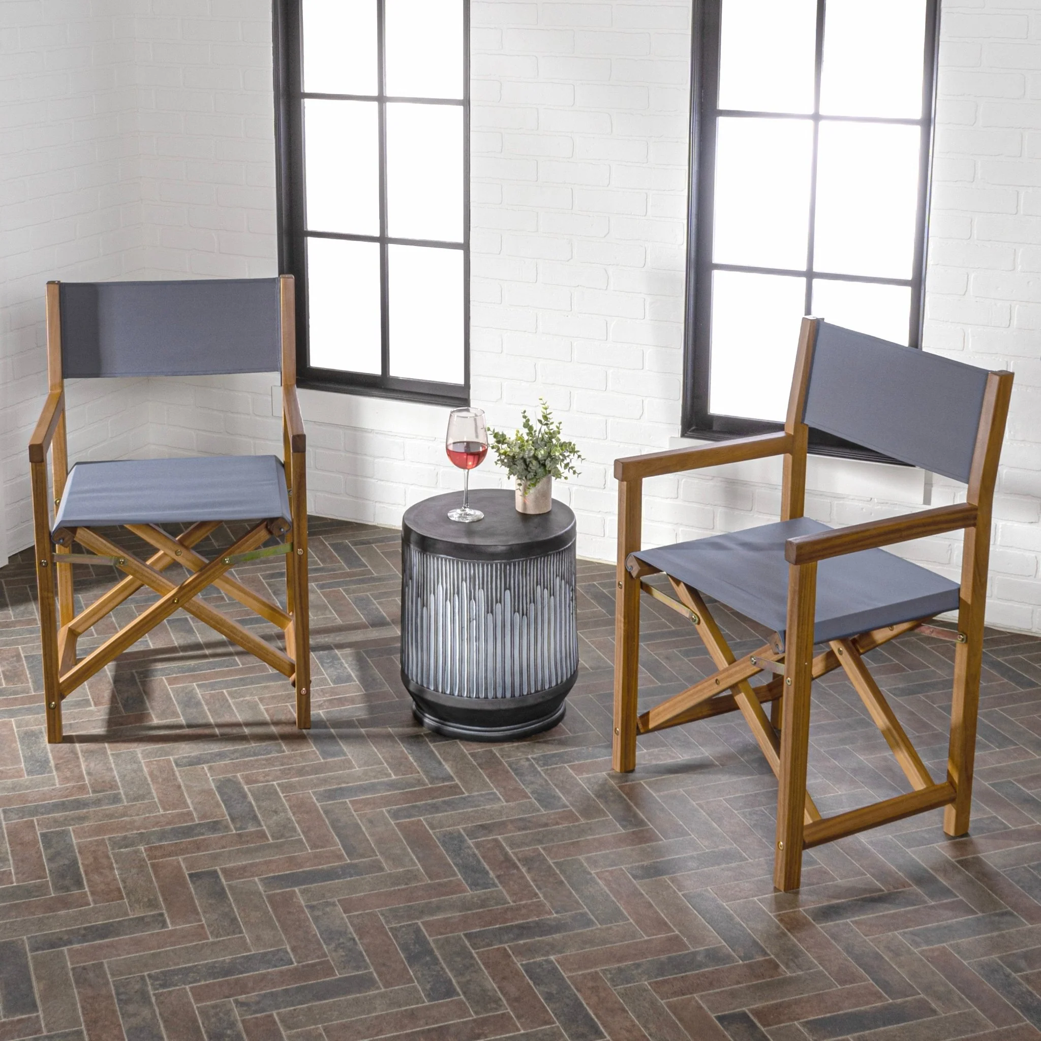 Cukor Outdoor Acacia Wood Folding Director Chairs, Set of 2