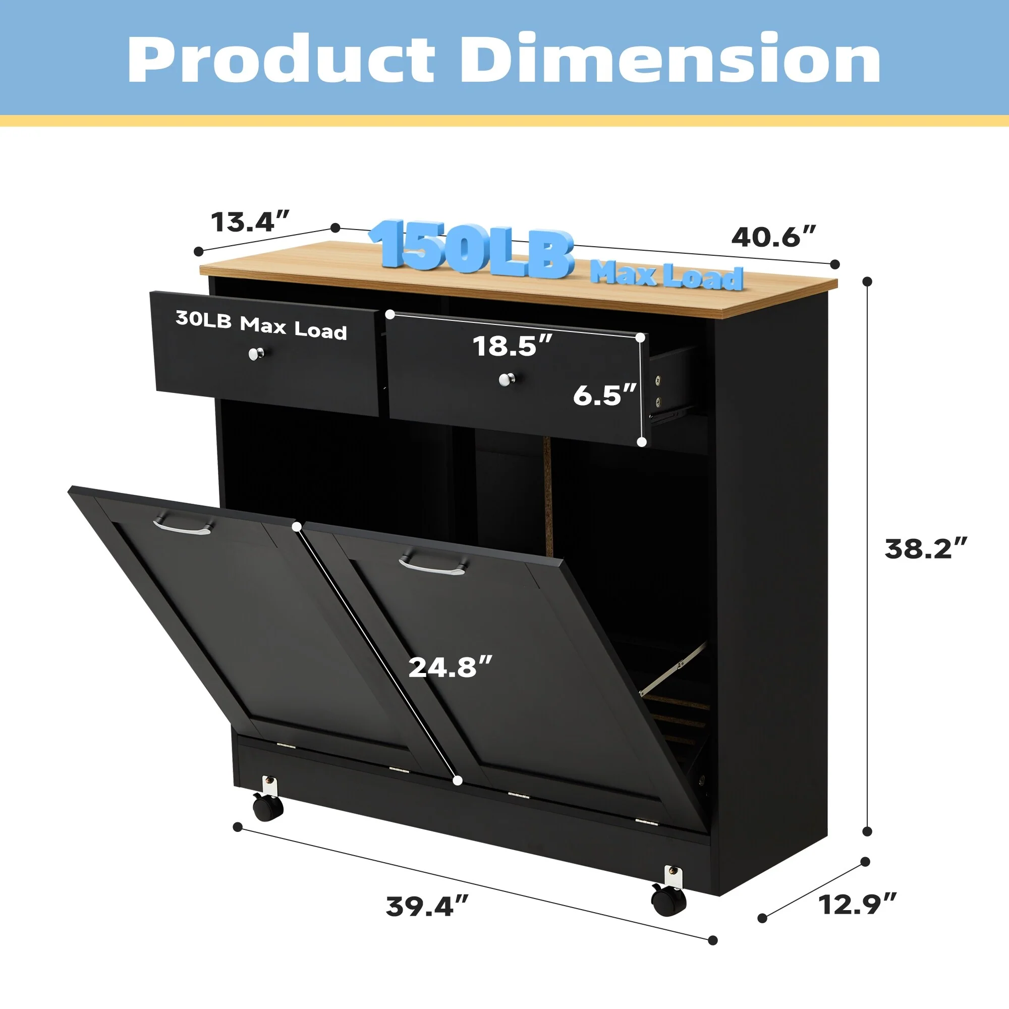 Erommy Tilt Out Trash Cabinet, Wooden Kitchen Trash Can Free Standing Waste Bin, Recycling Hideaway Garbage Can Holder
