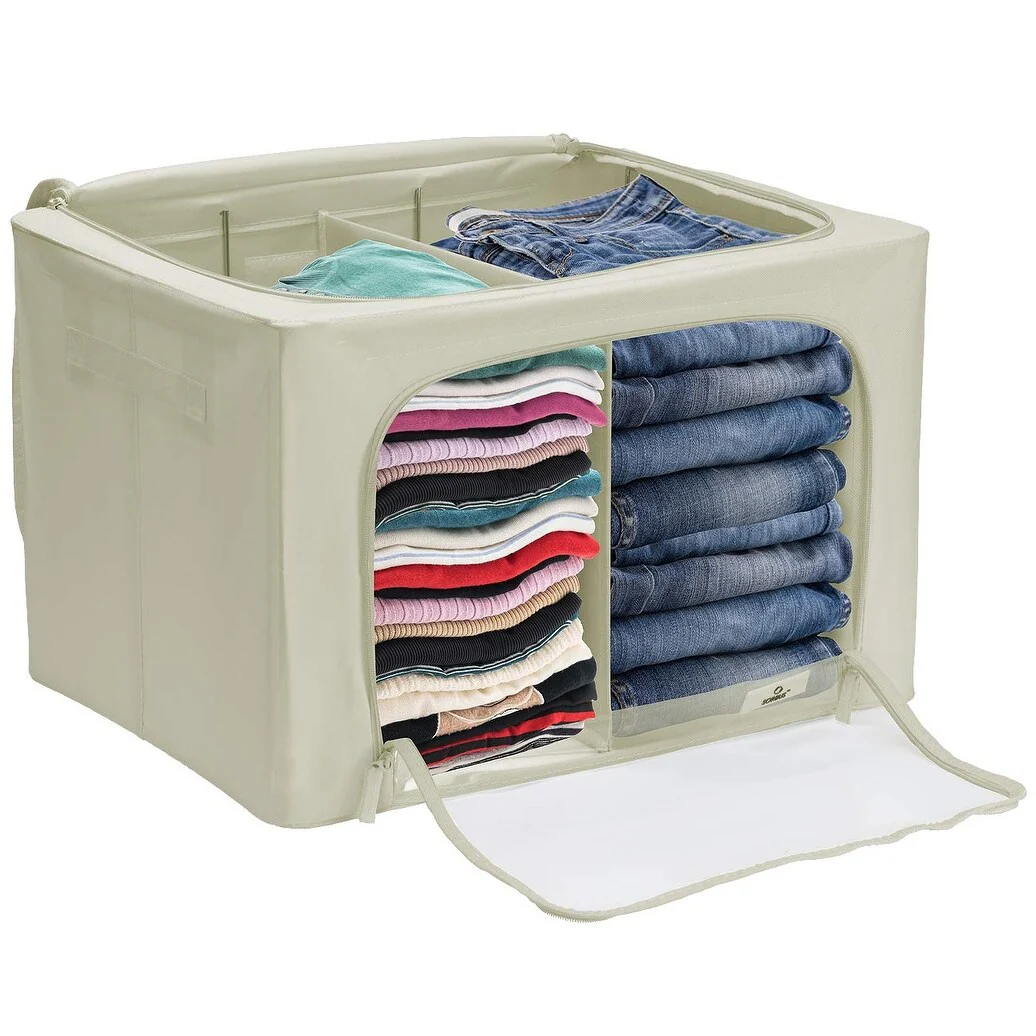 Foldable Storage Bag Breathable Bamboo Fabric Dustproof Organizer Box Charcoal - (2 Section - Beige) - N/A