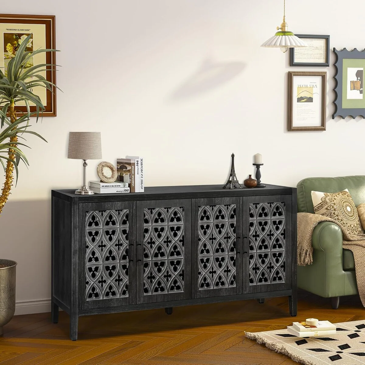 Roomfitters Hollow Four Door Antique Cabinet - American Country Style, Ideal for Living Room, TV Cabinet, Kitchen