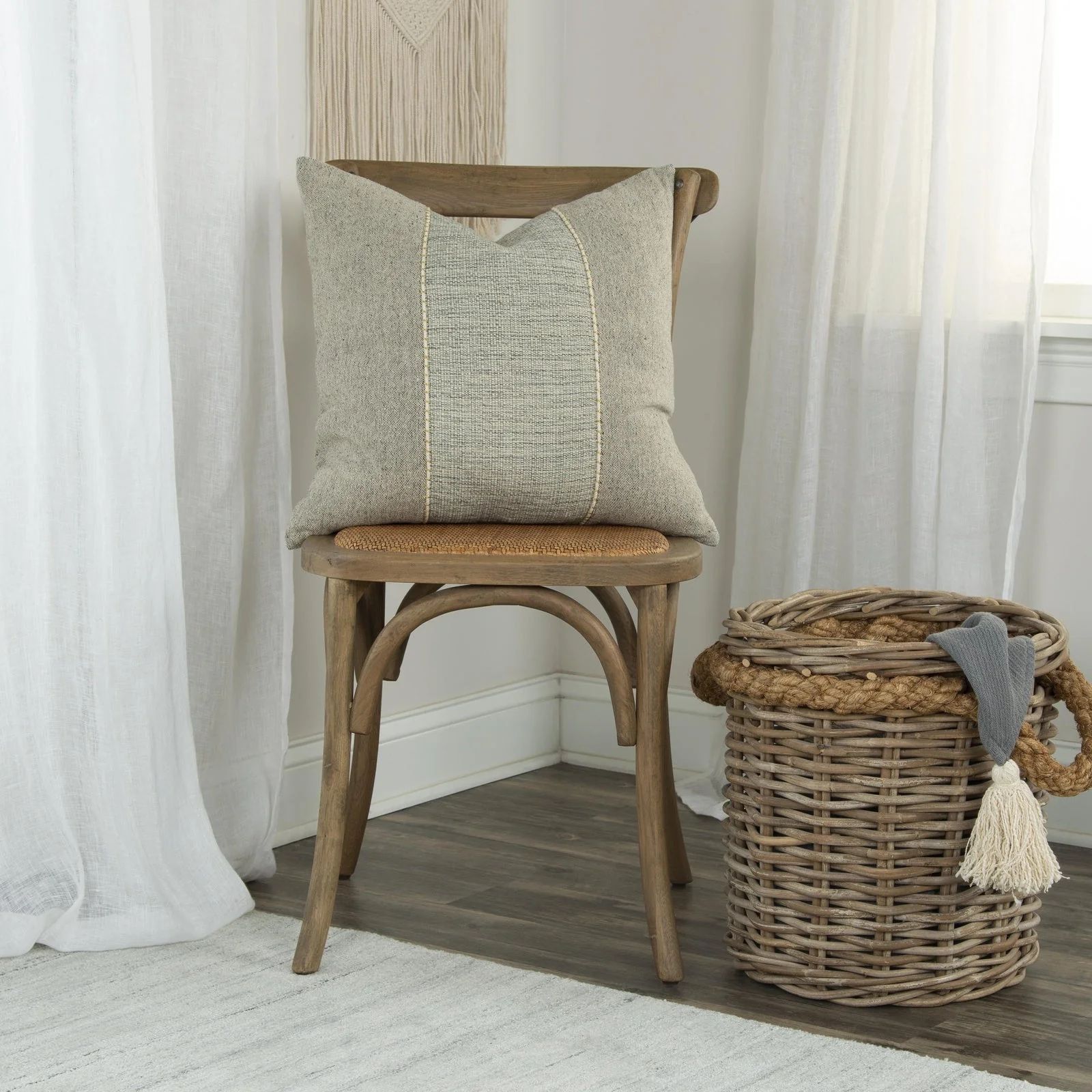 Woven Cotton Color Block Decorative Throw Pillow