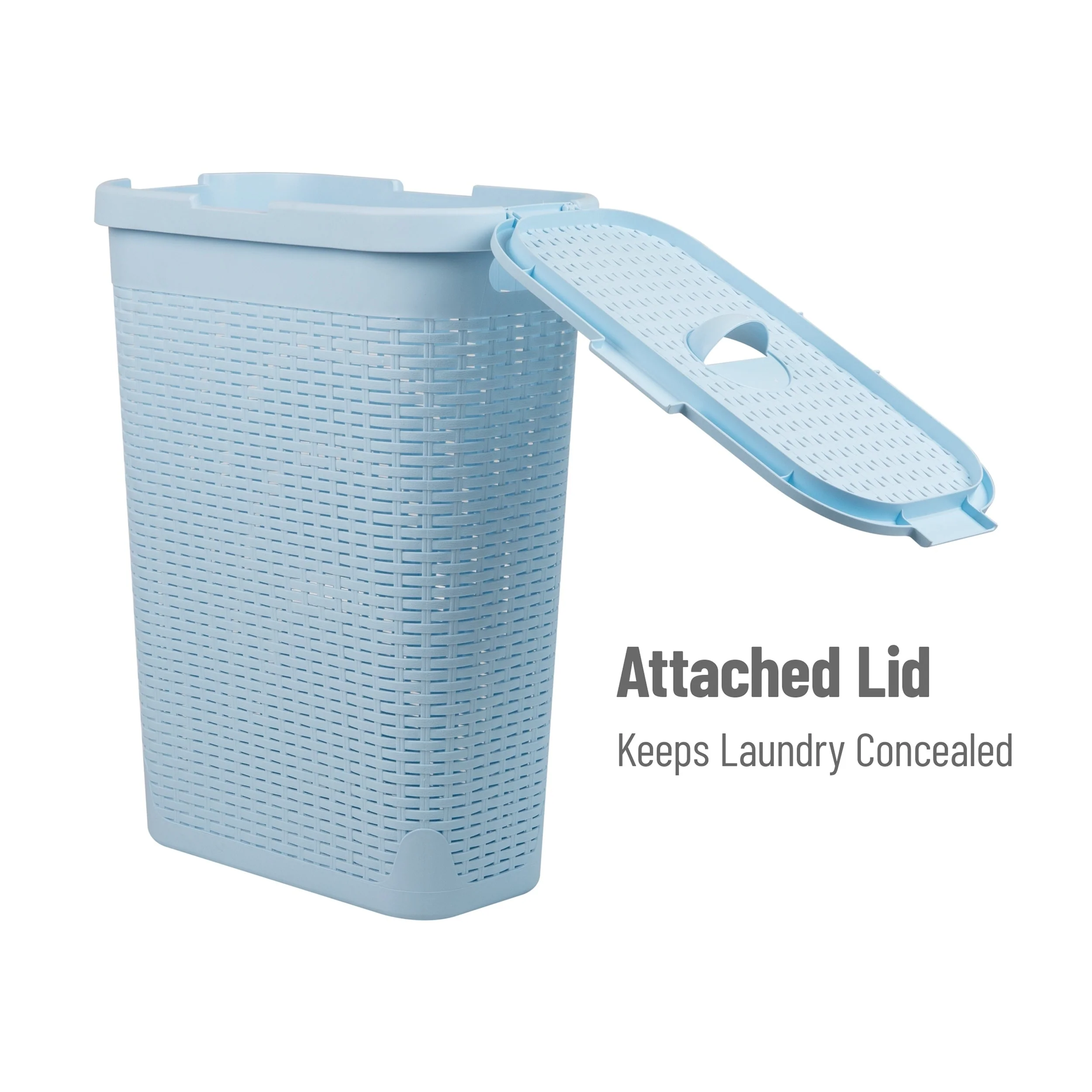 Mind Reader 40L Slim Laundry Hamper, Clothes Basket, Lid, Wicker Design, Plastic, 18