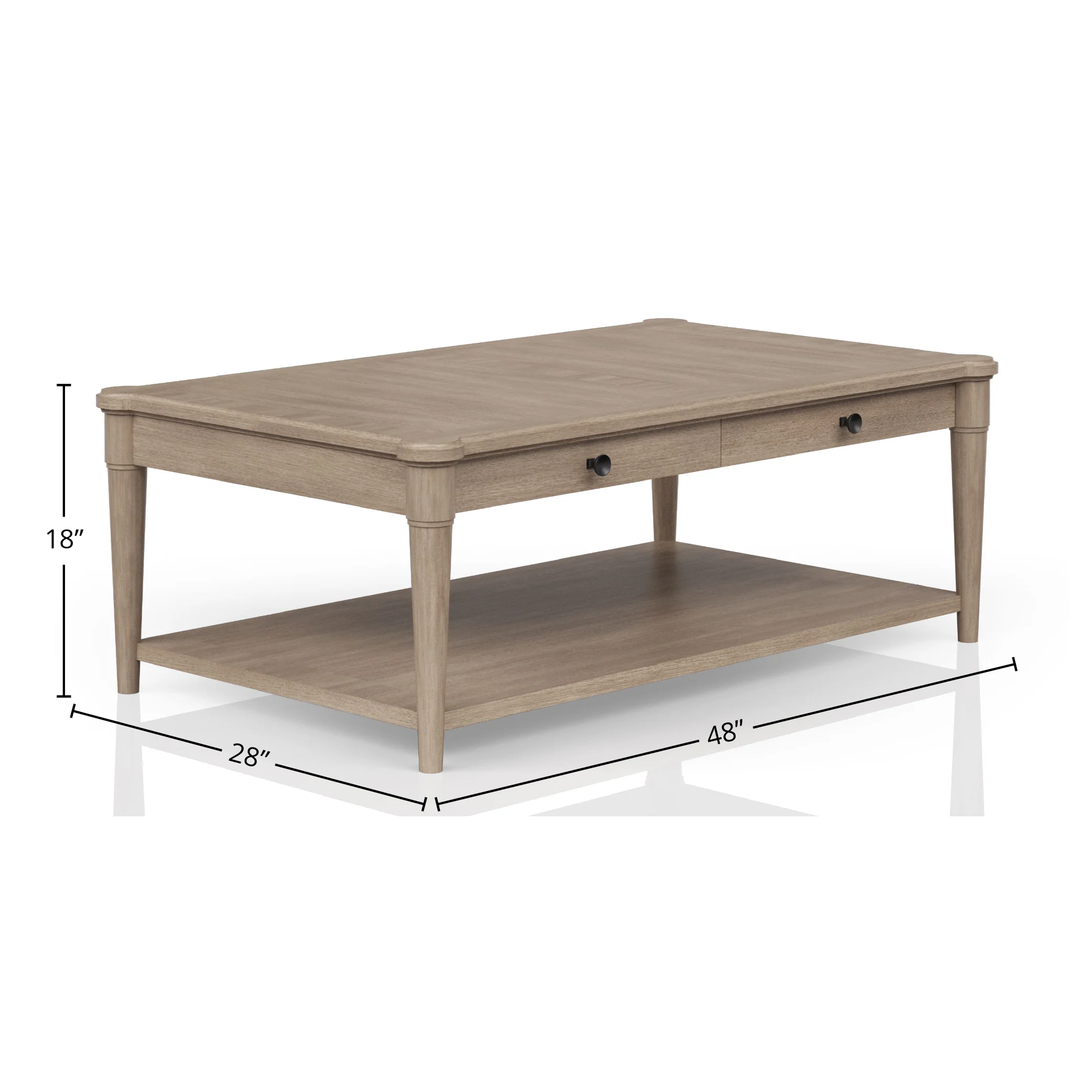Cocktail Table with Casters, 2 Storage Drawers and Bottom Shelf