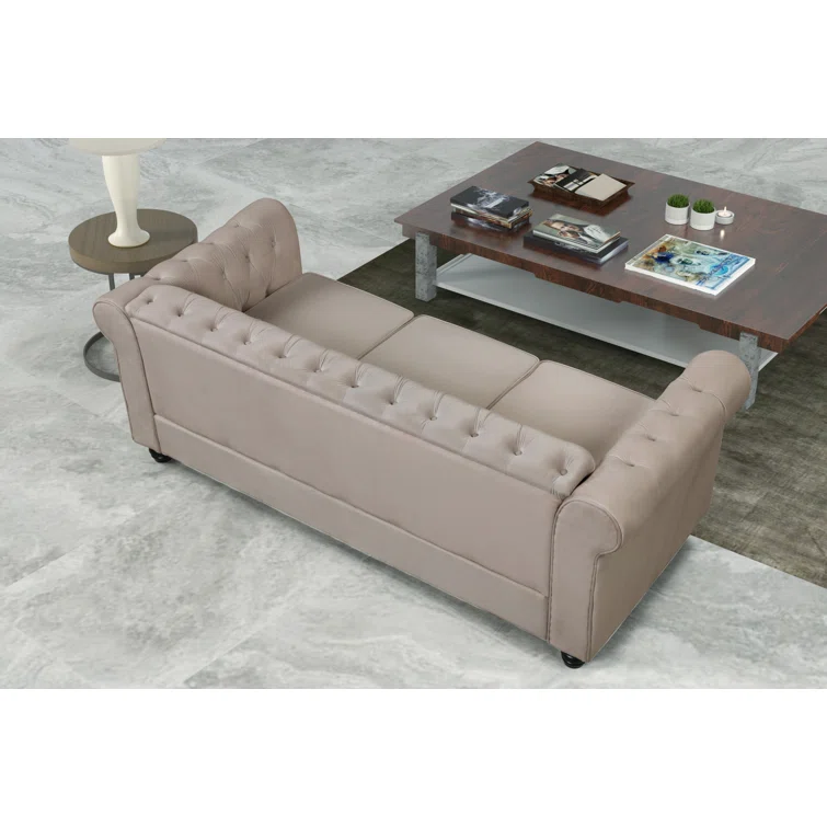 Neillsville 81" Linen Rolled Arm Chesterfield Sofa