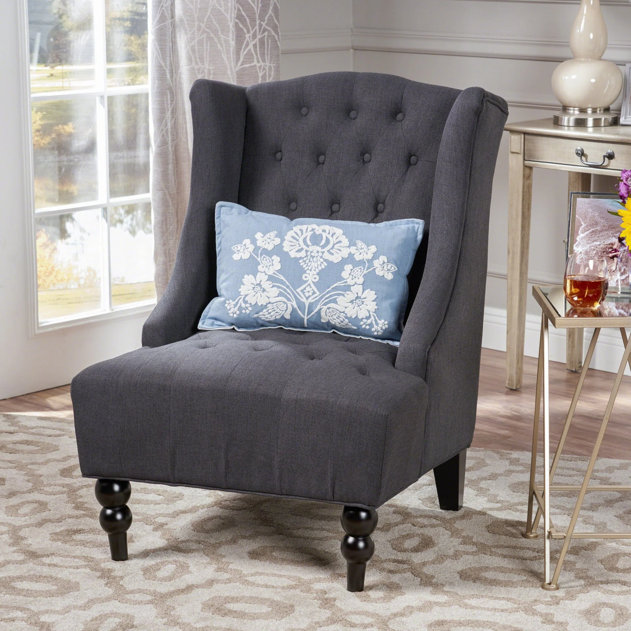 Dawned Upholstered Accent Chair with Button Tufting and Wing Back