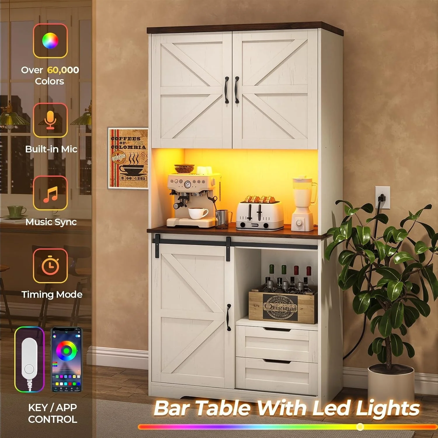 Farmhouse Kitchen Storage Cabinet Pantry Cabinet Home Bar