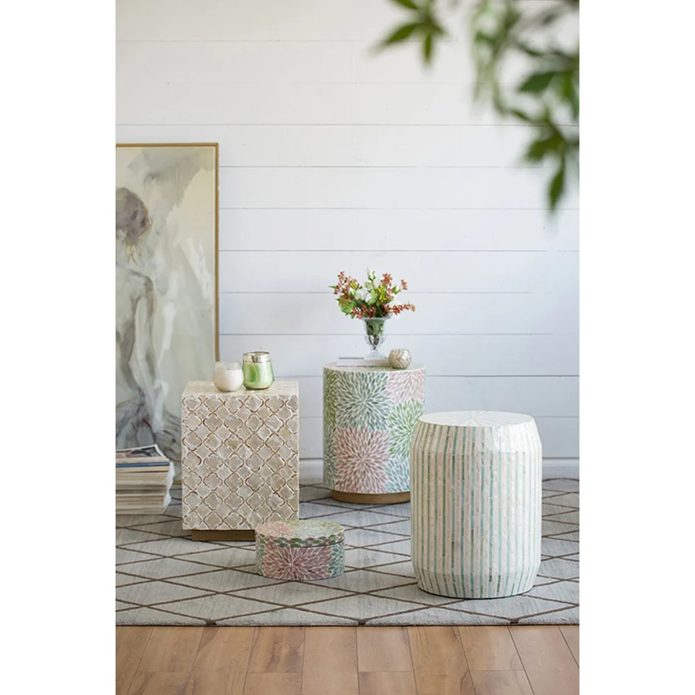 Cream and Green Drum Side Table