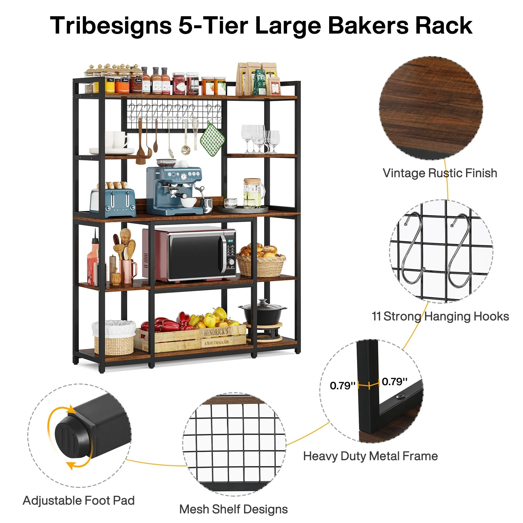 5-Tier Large Kitchen Bakers Rack, 55