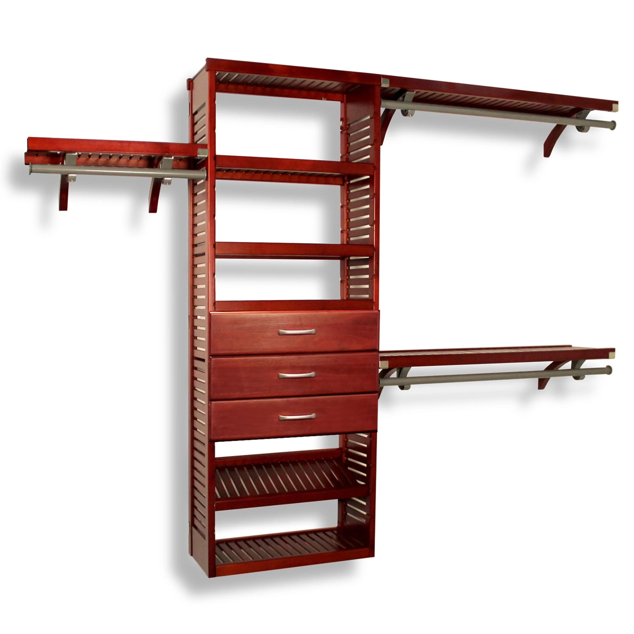 John Louis Home Solid Wood Reach-In Closet System with 3-Drawers Red Mahogany